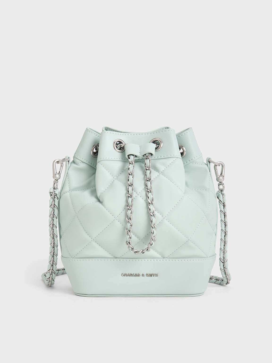 Shop Charles & Keith Quilted Two-way Bucket Bag In Sage Green