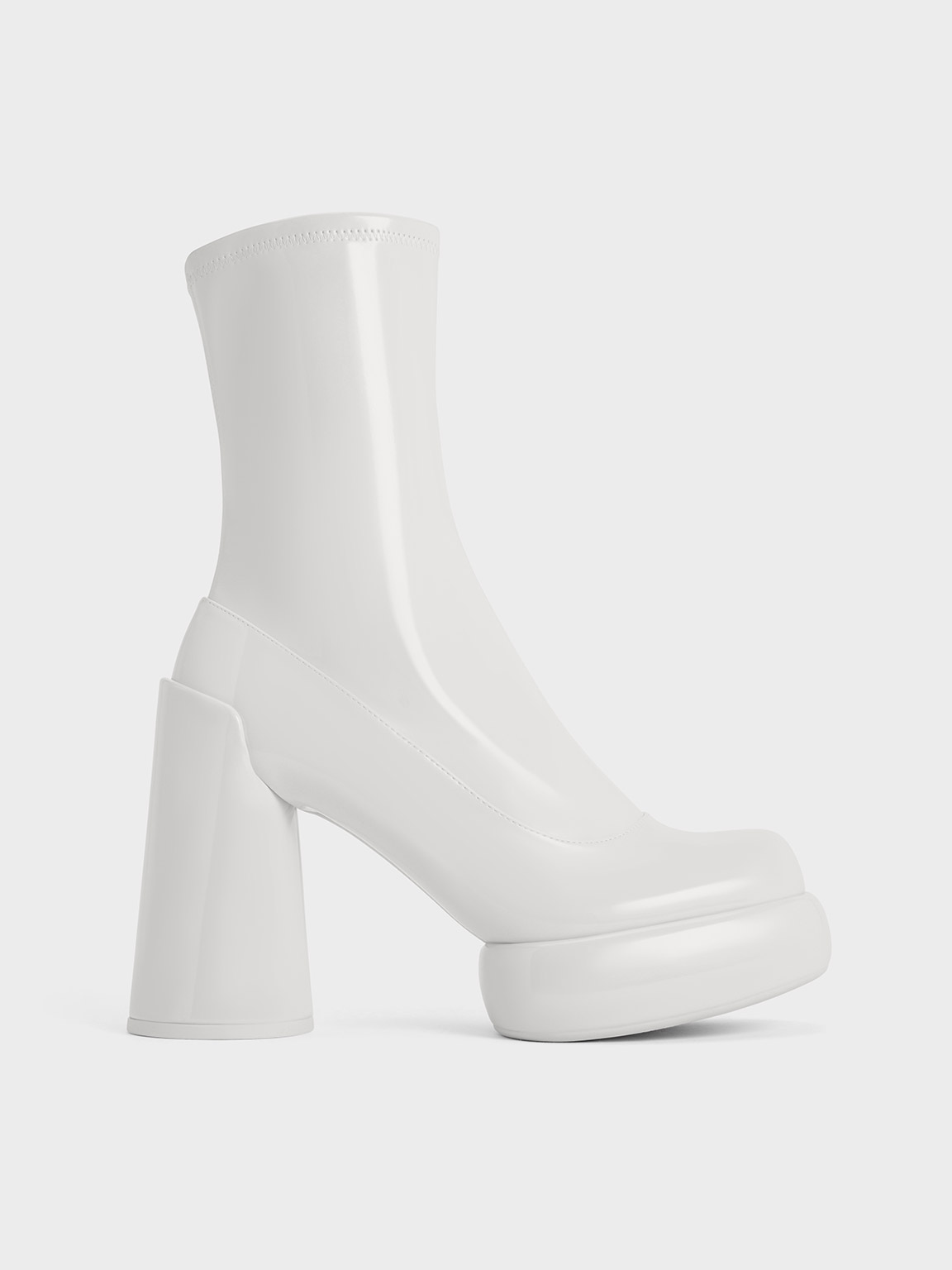 Charles & Keith Darcy Patent Platform Ankle Boots In White