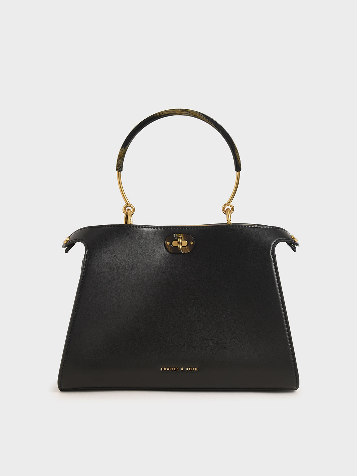 

Metal Handle Trapeze Bag, Black