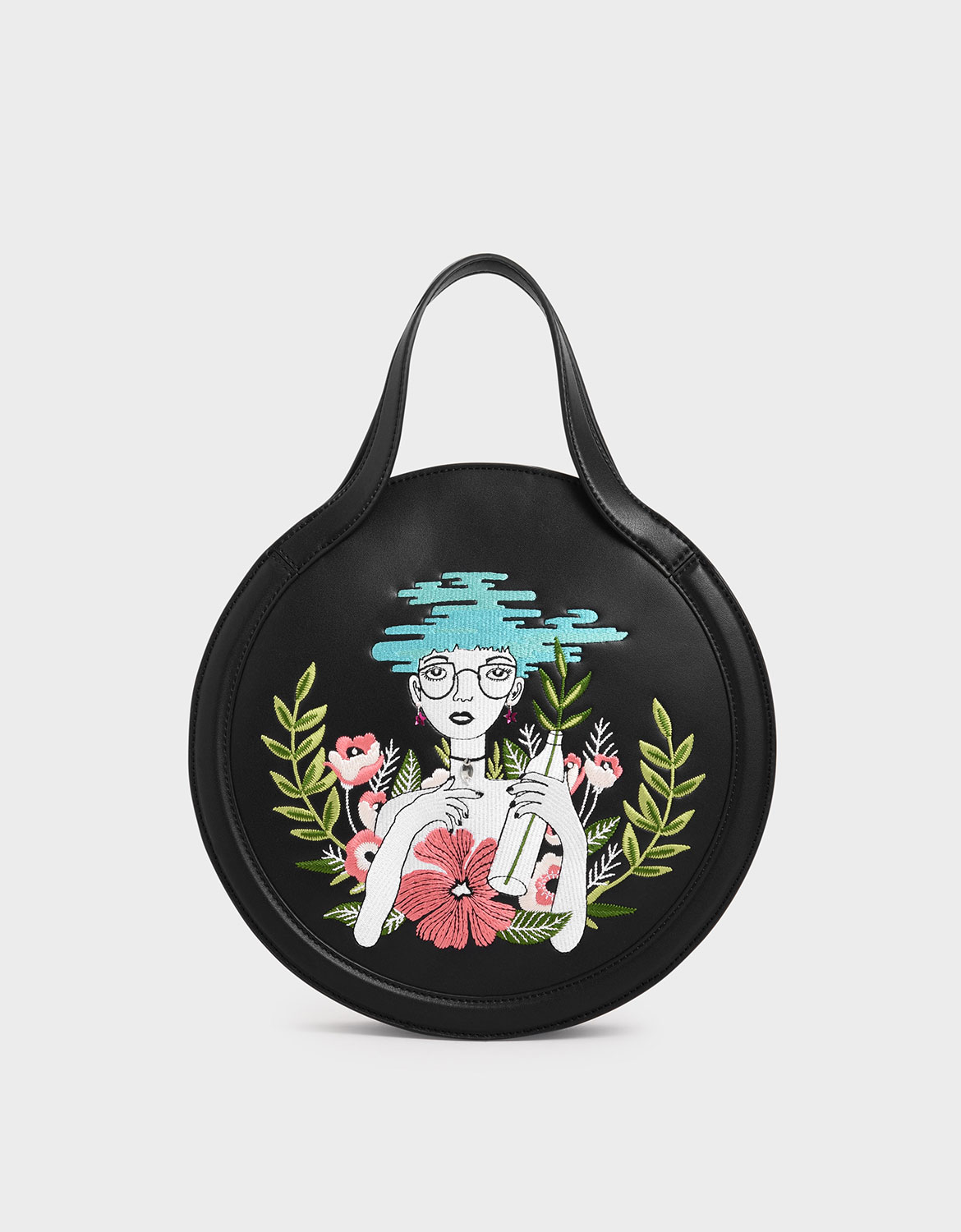 

CHARLES & KEITH By Teeteeheehee: Embroidered Round Tote Bag, Black