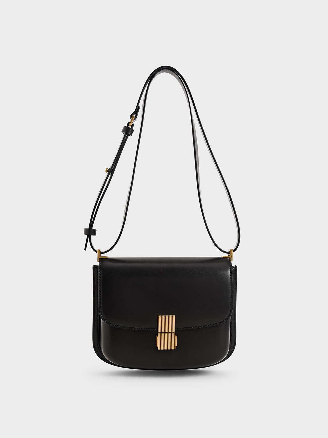 

Metallic Push-Lock Shoulder Bag, Black