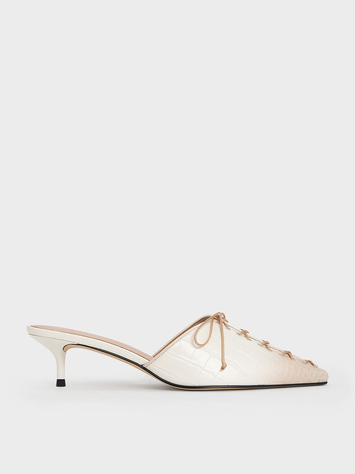 CHARLES & KEITH CHARLES & KEITH - CROC-EFFECT LACE-UP POINTED-TOE KITTEN-HEEL MULES
