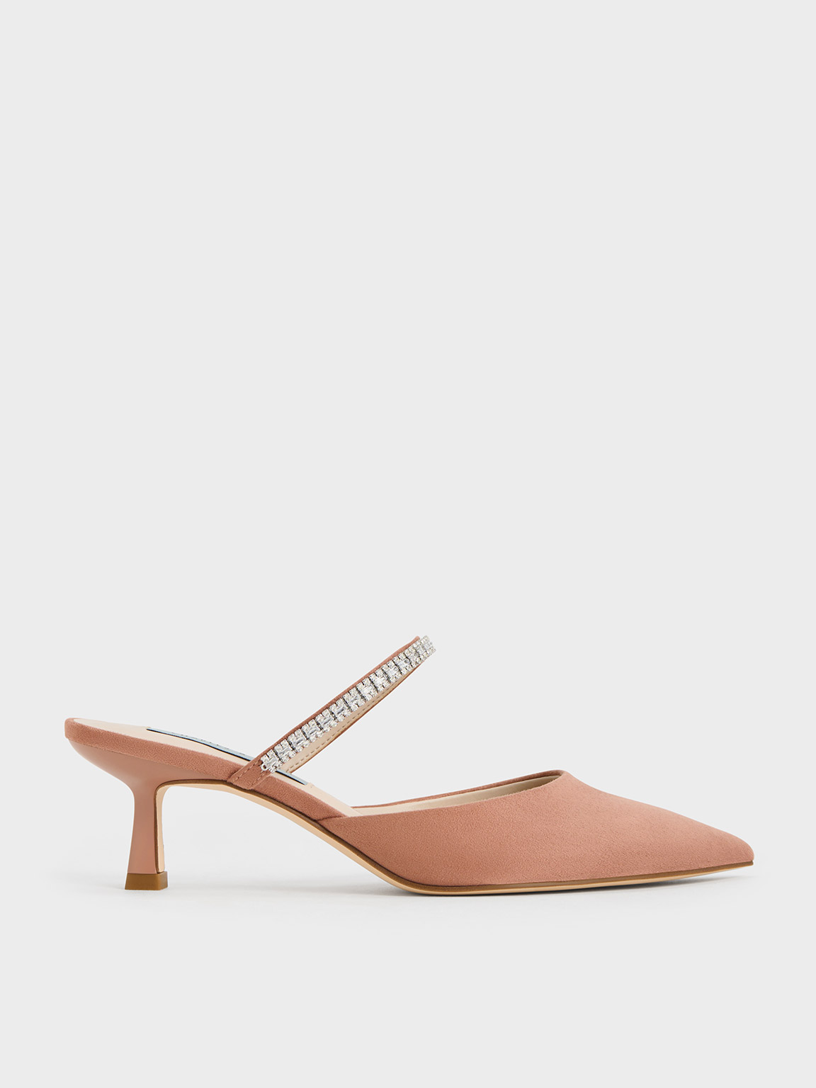 Charles & Keith Ambrosia Textured Gem-embellished Mules In Nude