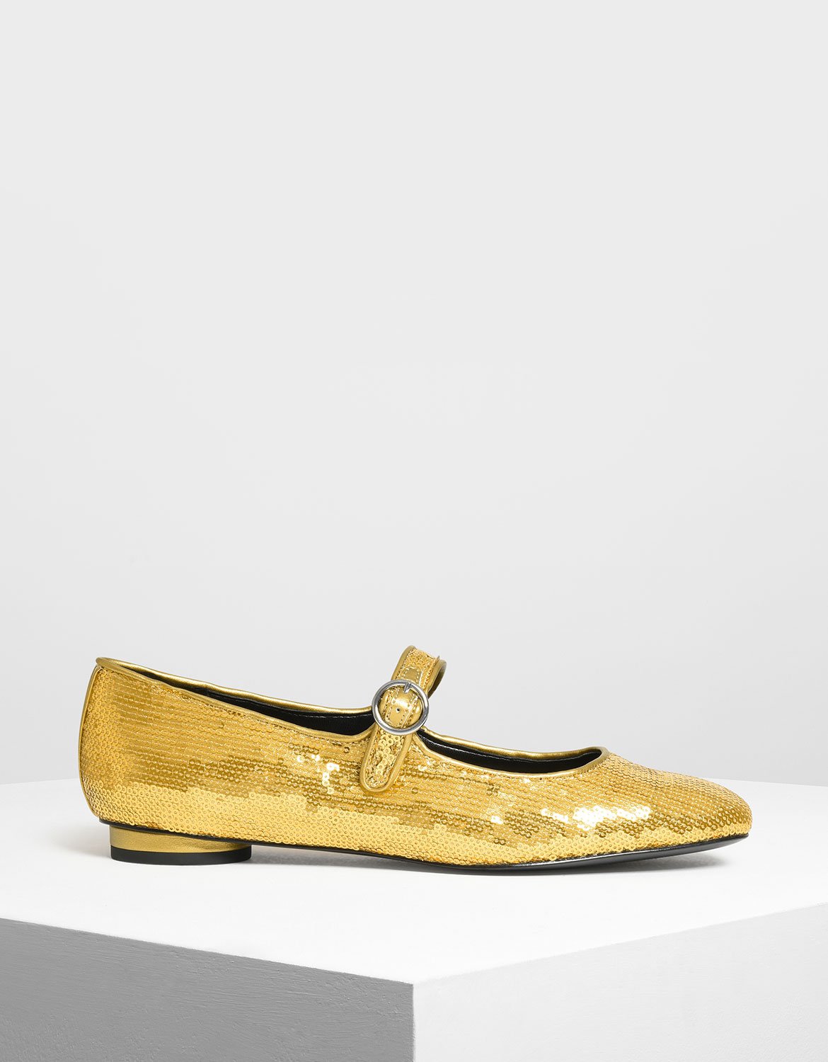 

Sequin Mary Jane Flats, Gold