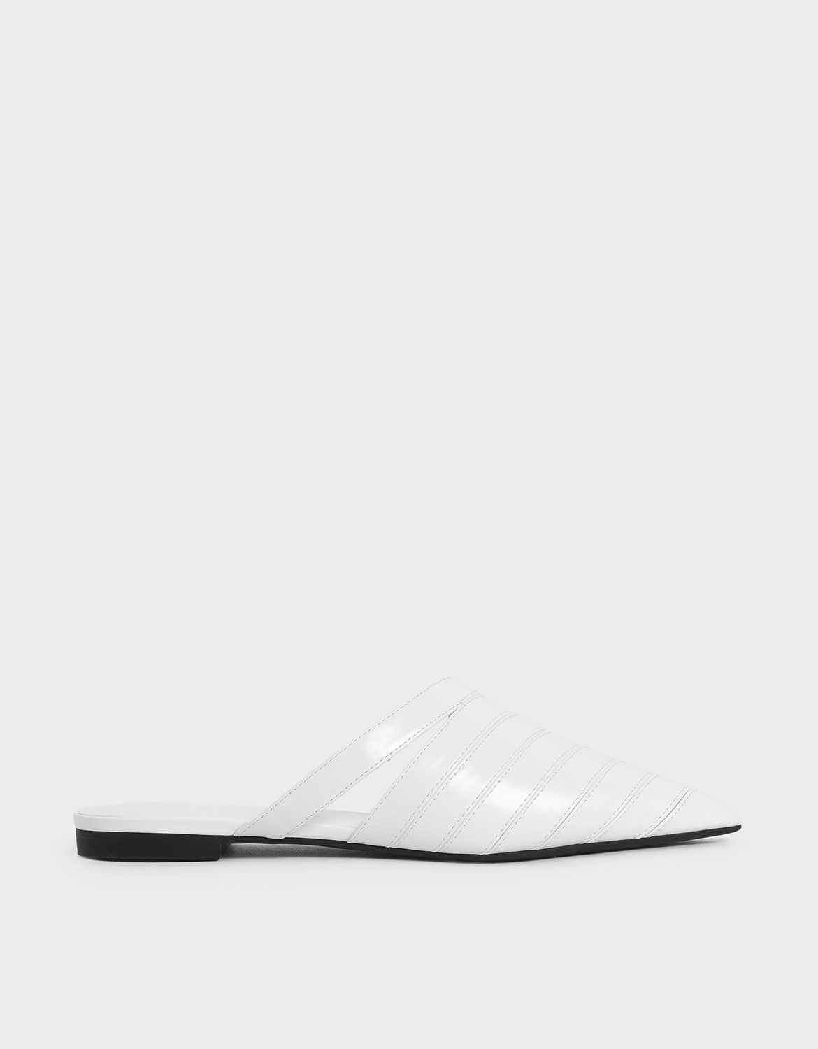

Asymmetric Pointed Toe Mules, White