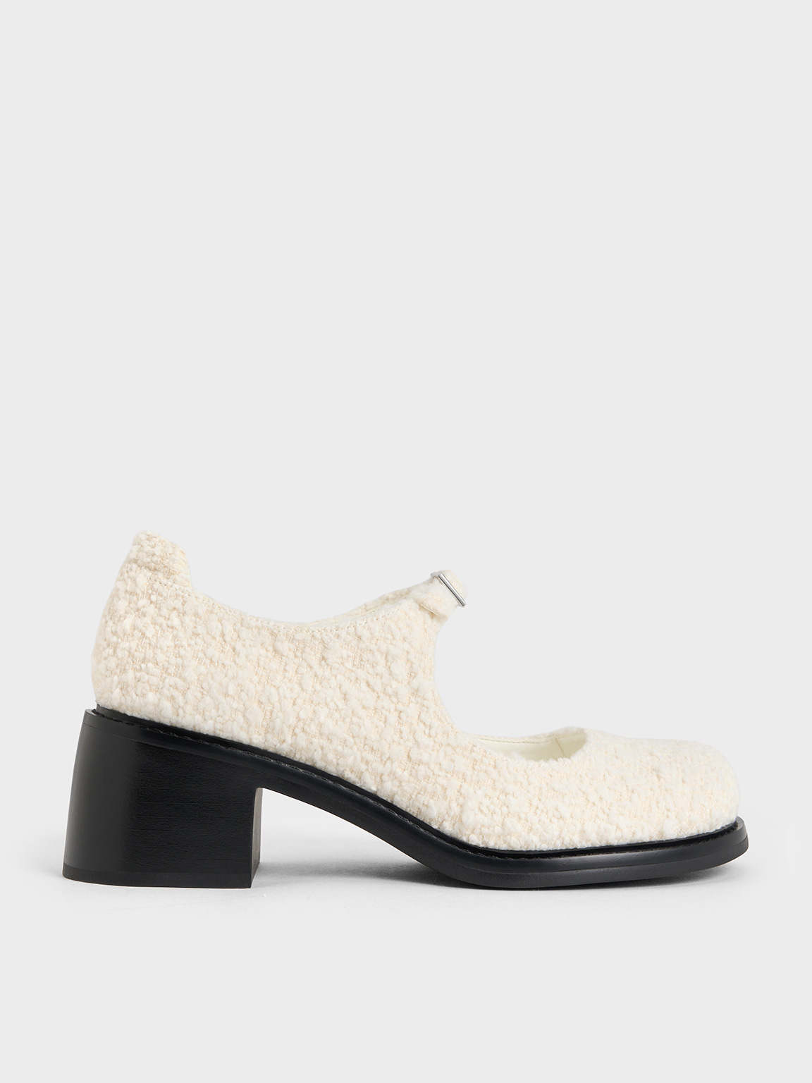 Charles & Keith - Rooney Furry Buckled Block-heel Mary Janes In White