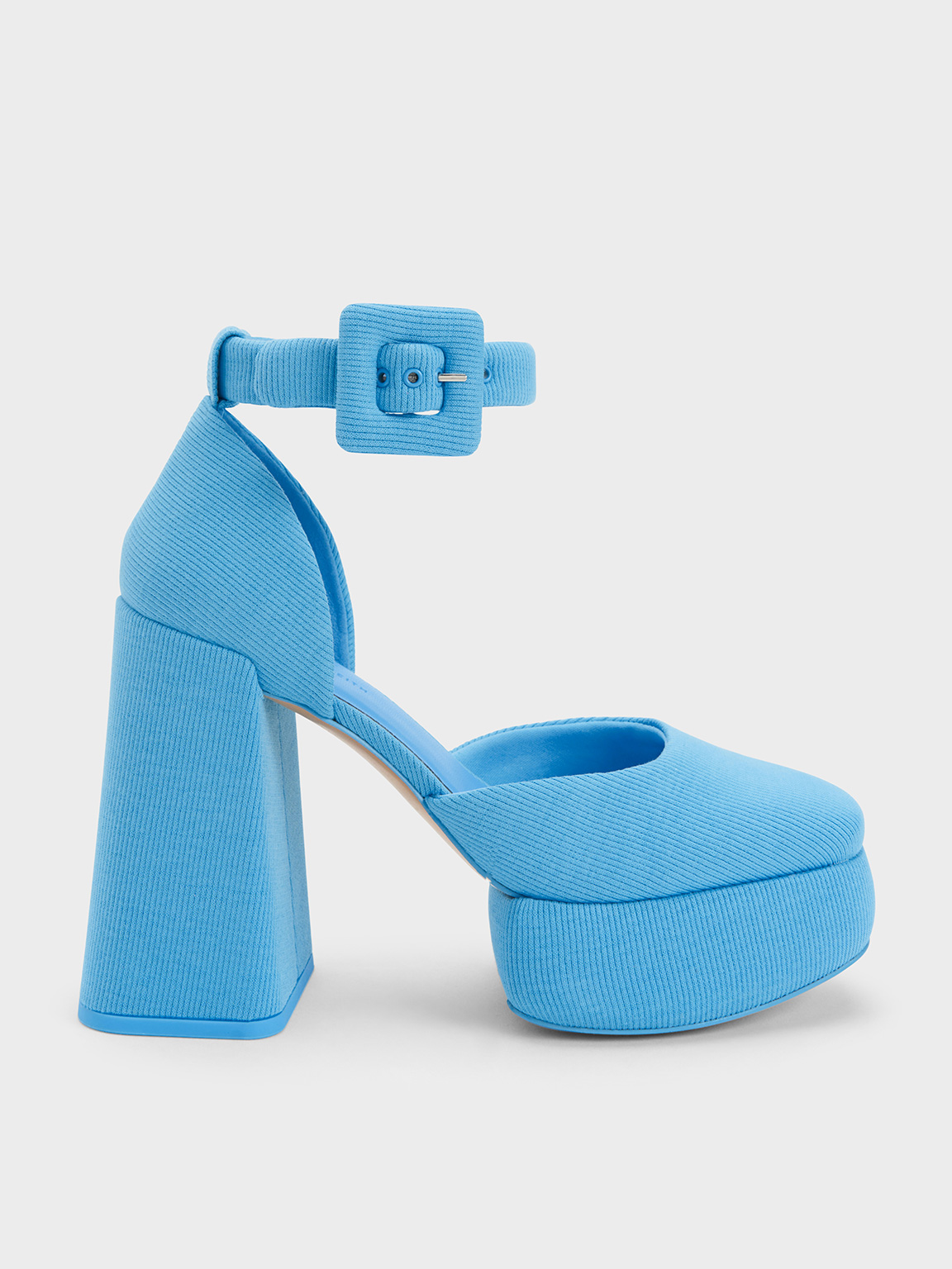Charles & Keith - Sinead Woven Buckled D'orsay Platform Pumps In Blue