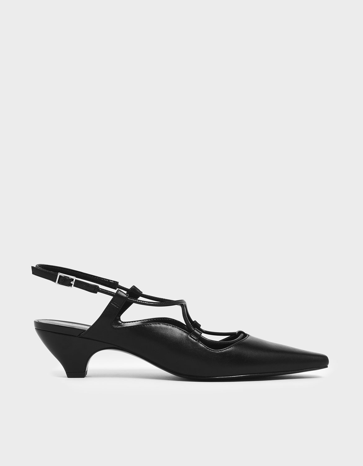 

Criss Cross Slingback Kitten Block Heels, Black