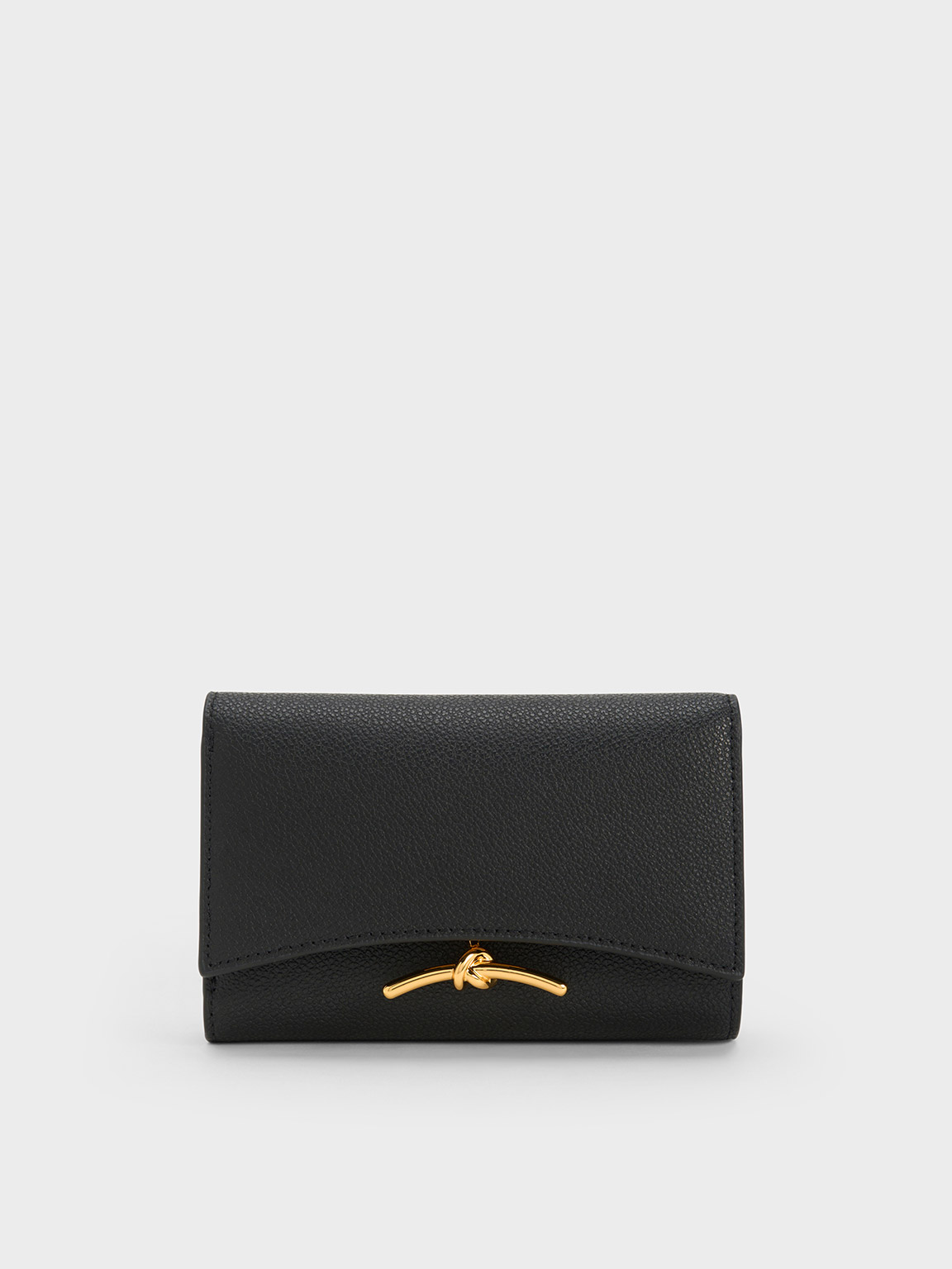 Black Huxley Metallic-Accent Front Flap Wallet - CHARLES & KEITH UK