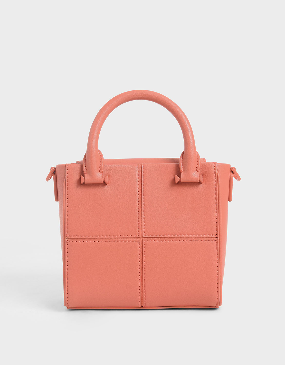 

Textured Panelled Top Handle Bag, Coral