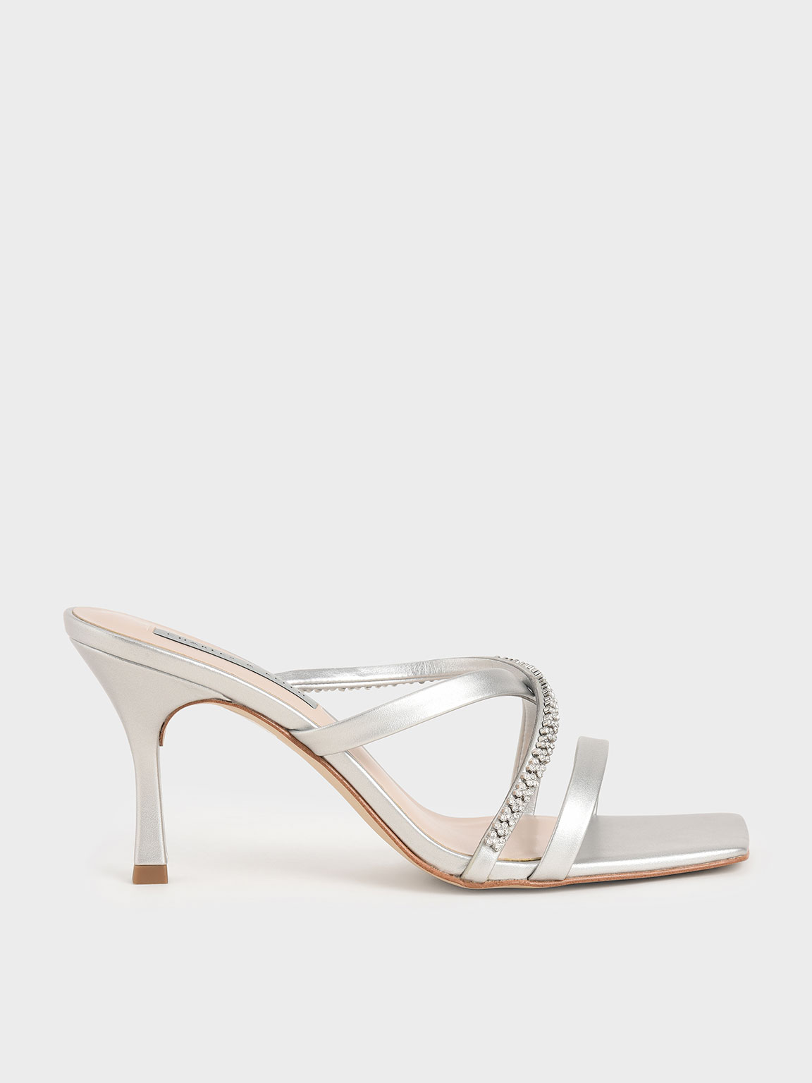 

Gem-Embellished Strappy Mules, Silver