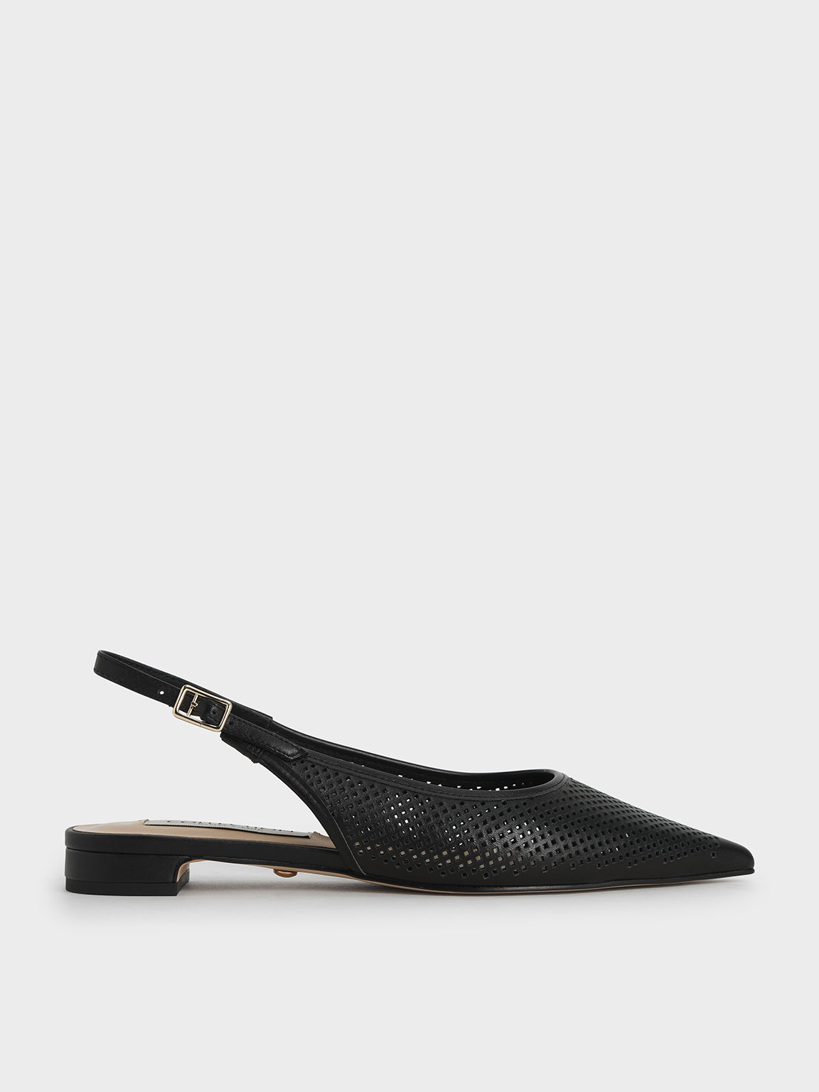 

Leather Laser-Cut Slingback Ballerinas, Black