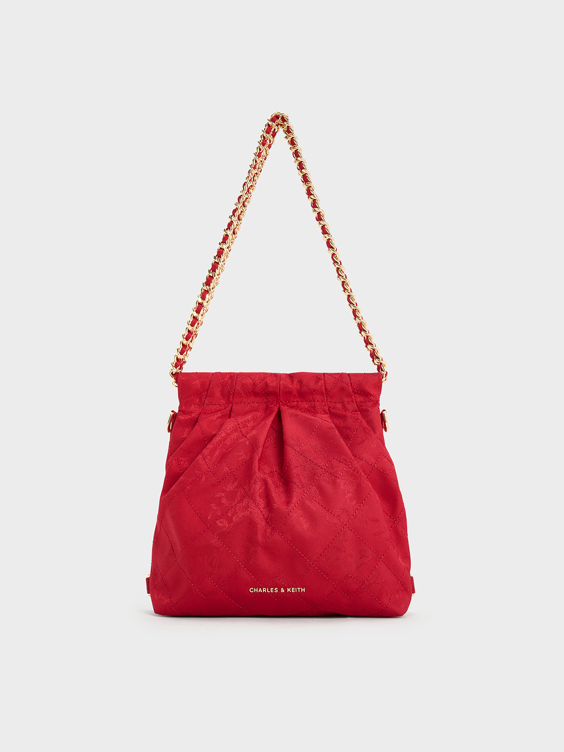 Charles & Keith - Duo Jacquard Chain-handle Two-way Backpack In Crimson Red