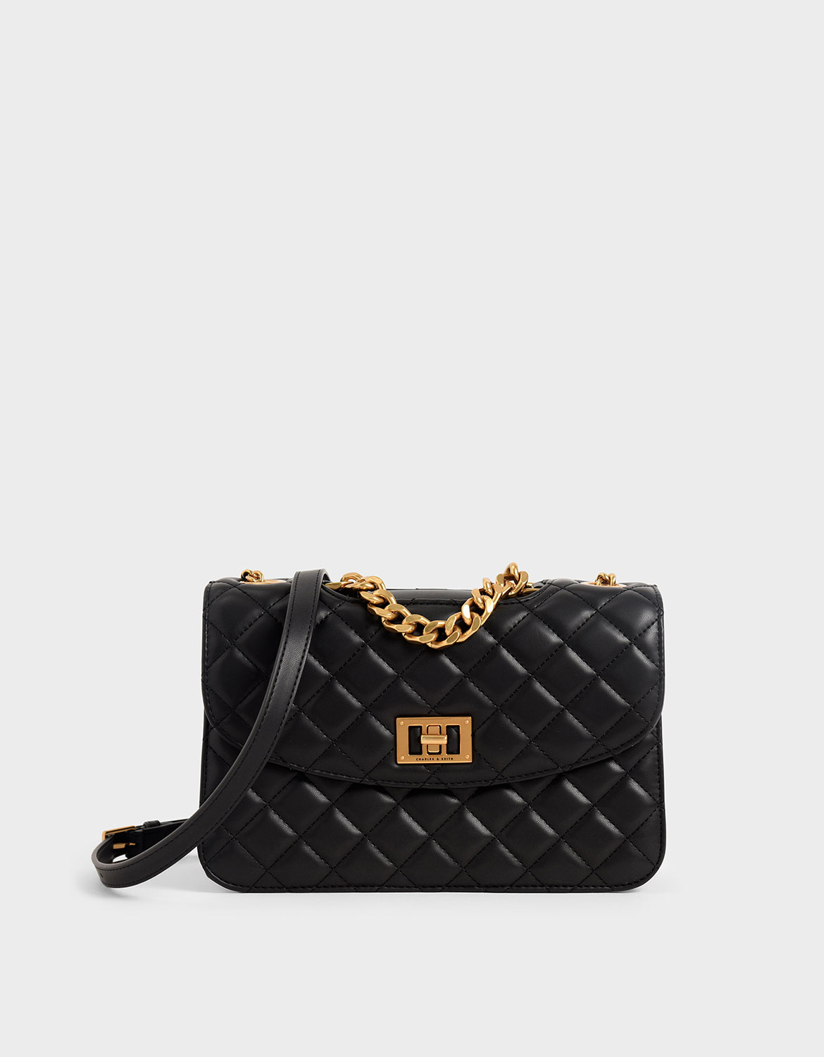 

Quilted Turn-Lock Clutch, Black