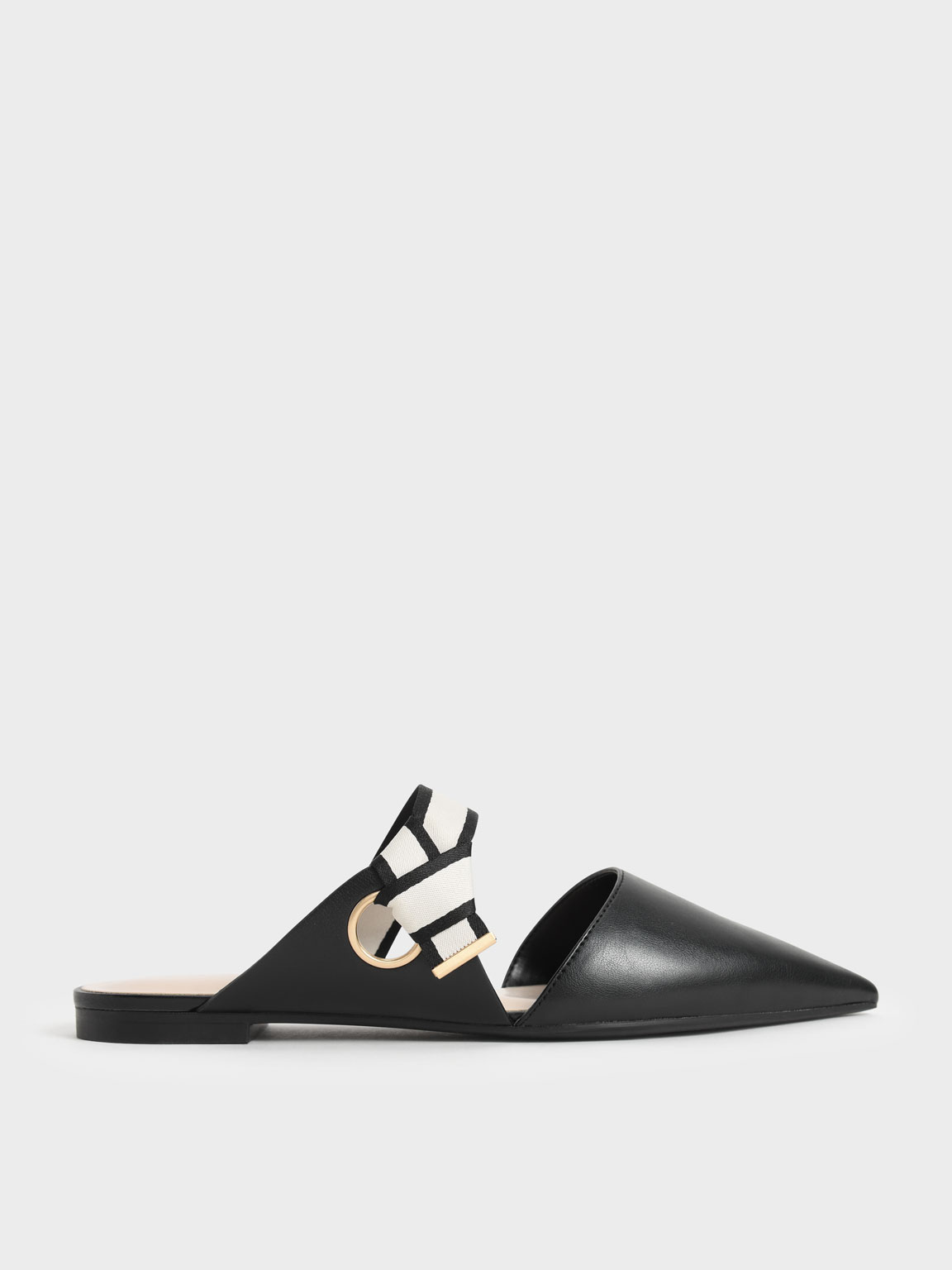 

Pointed Toe Fabric Strap Mules, Black