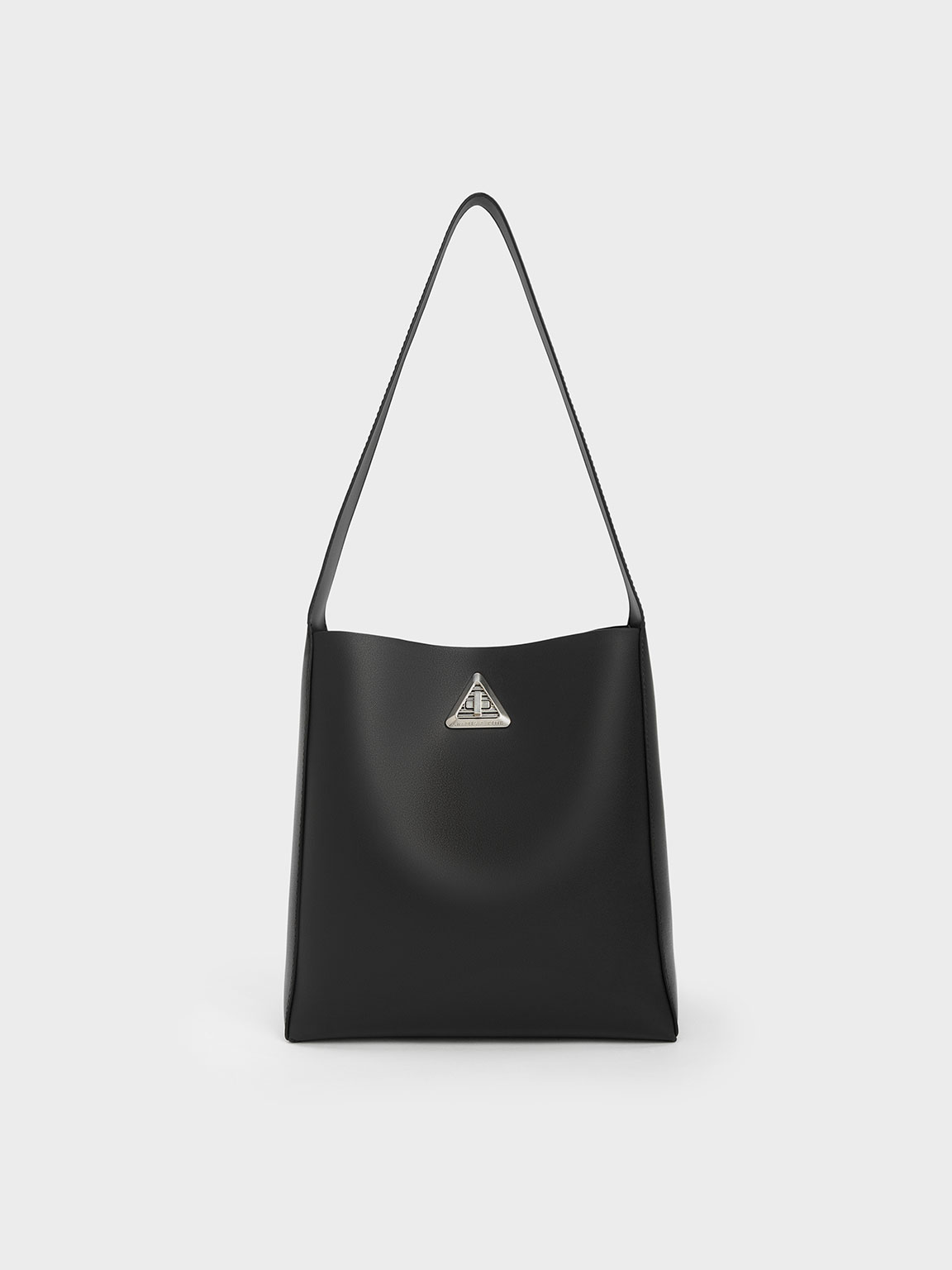 Noir Trice Metallic Accent Large Hobo Bag - CHARLES & KEITH UK