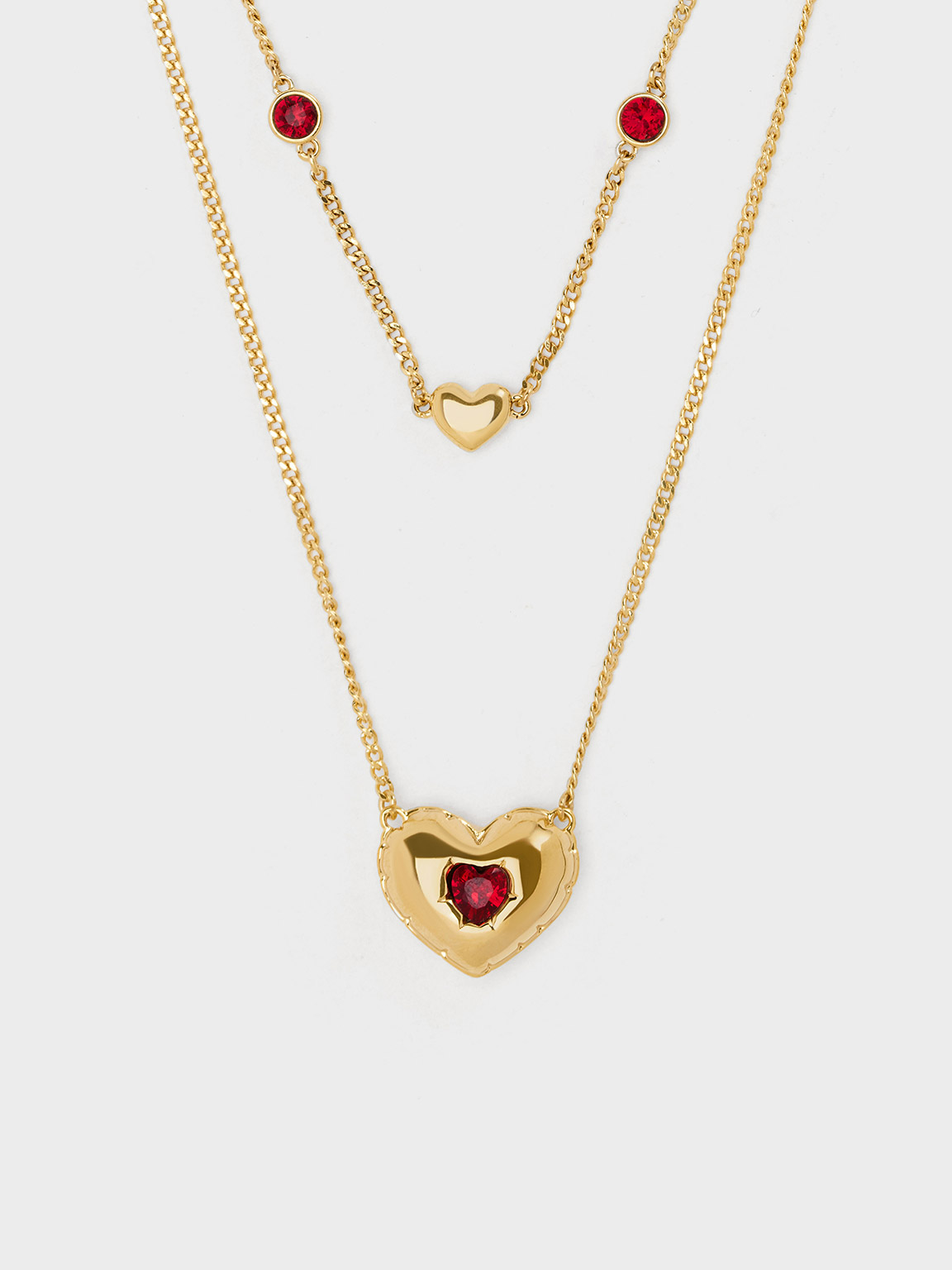 Bethania Heart Crystal Double Chain Necklace