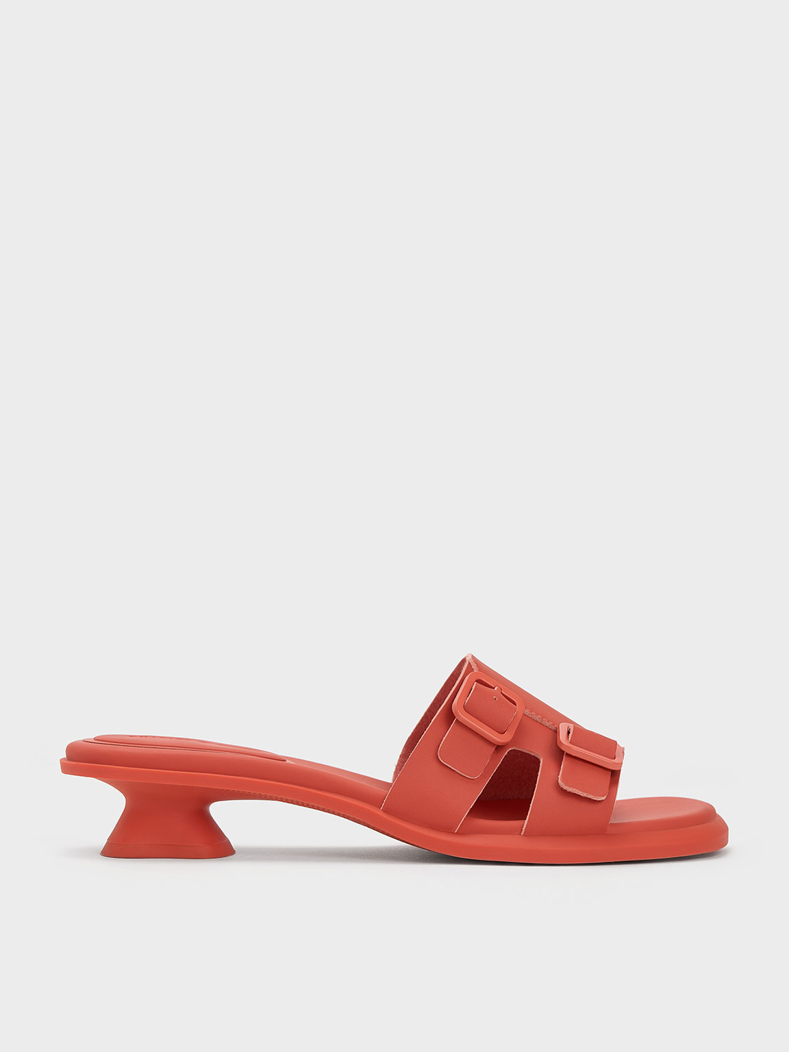 Charles & Keith Double Buckle Sculptural Mules In Orange