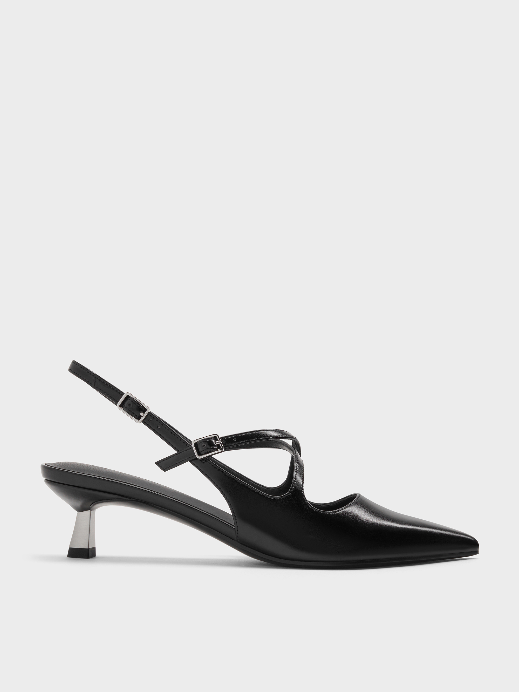 Black Pauline Patent Crossover Kitten Heels - CHARLES & KEITH UK