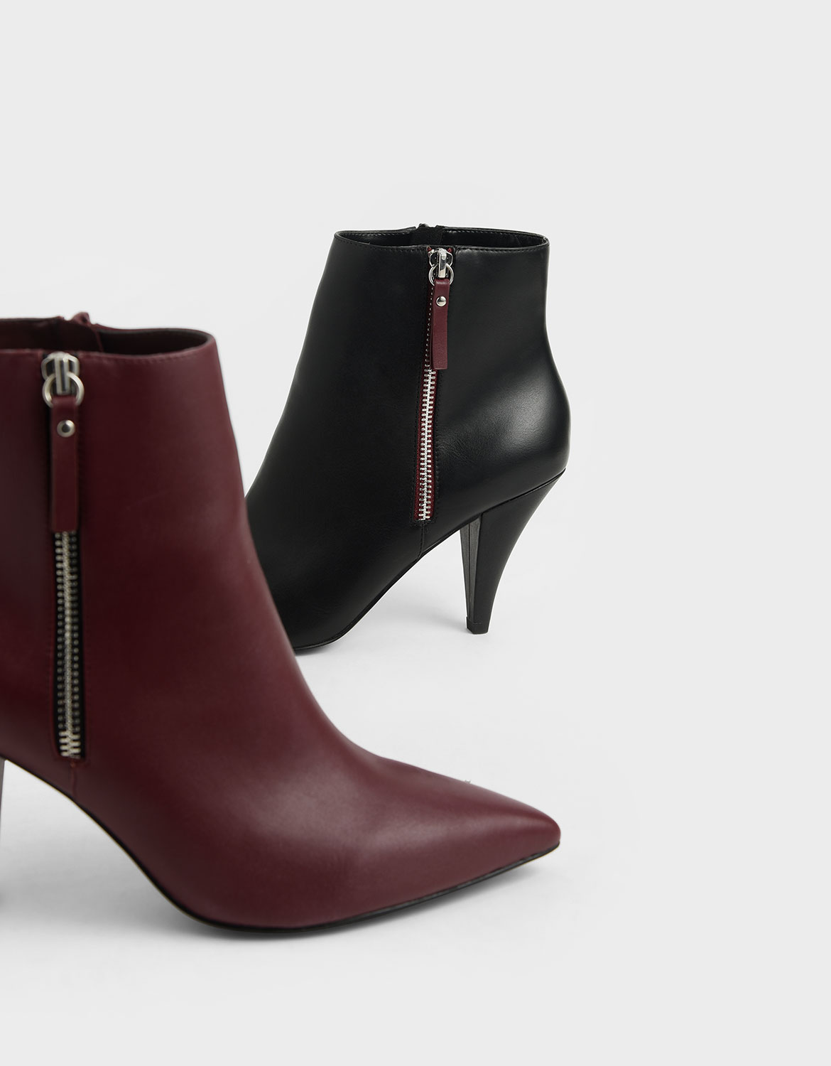 

Double Zip Pointed Toe Ankle Boots, Black