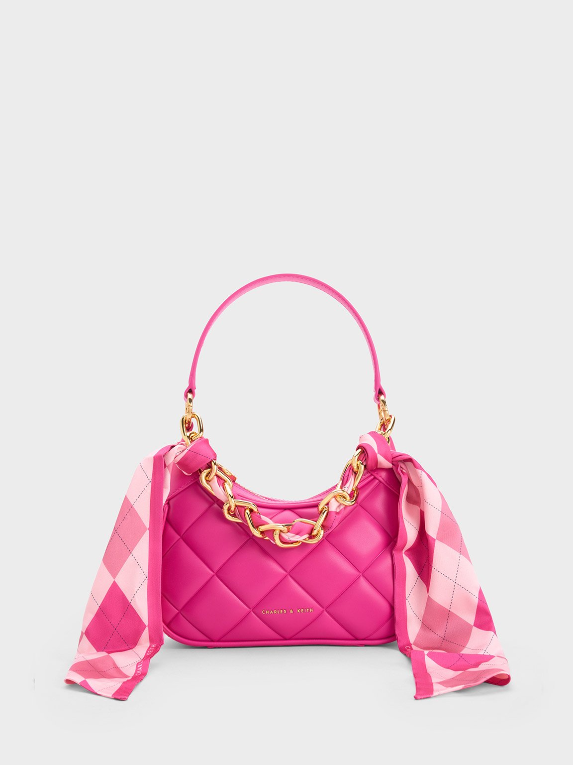 Charles Keith Mini Alcott Scarf Handle Quilted Bag In Fuchsia