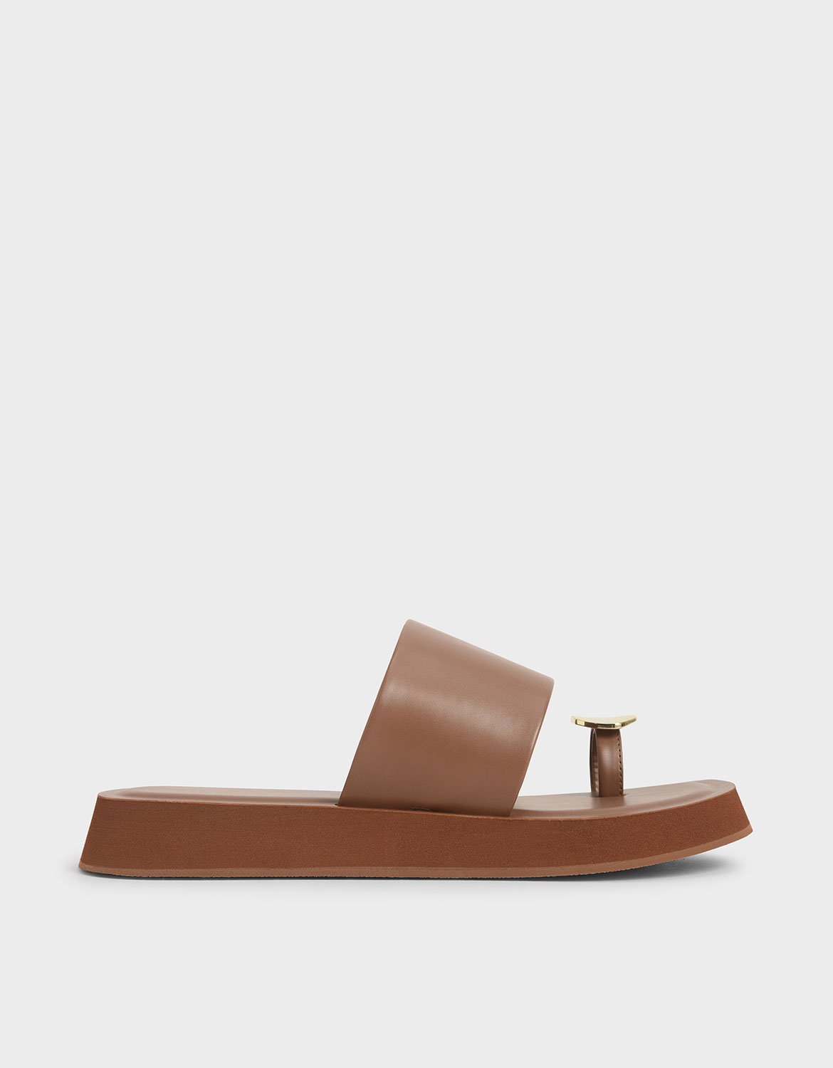 

Metal Accent Toe-Loop Flatforms, Brown