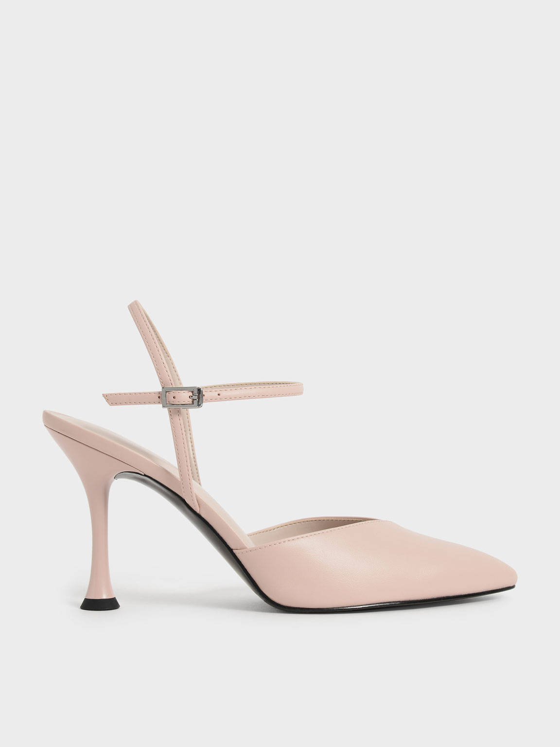 Sculptural Heel Ankle Strap Pumps