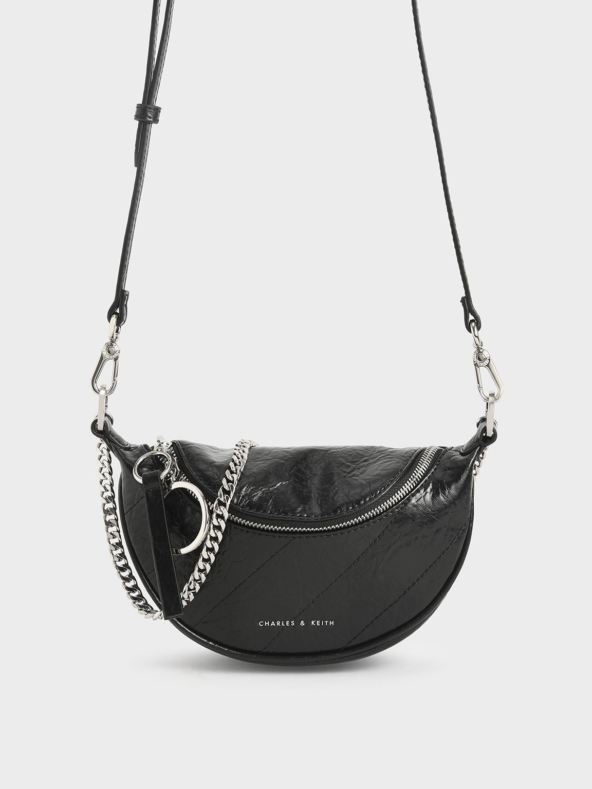 

Wrinkled-Effect Saddle Bag, Black