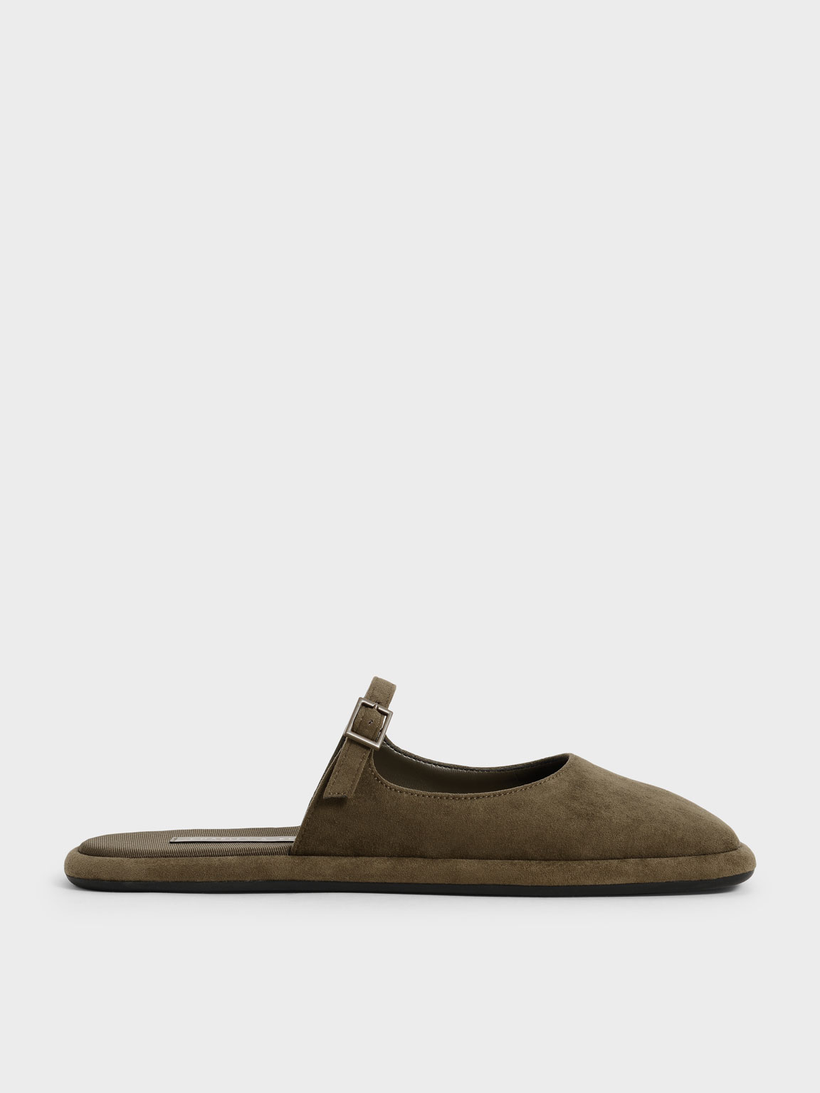 

Textured Square-Toe Flat Mules, Olive