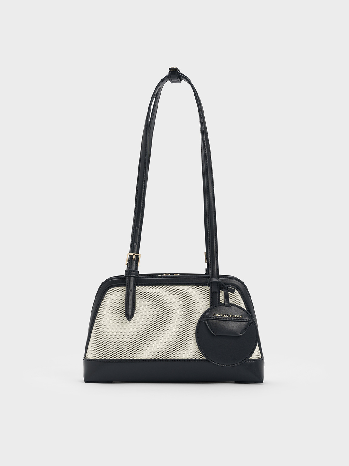 Charles & Keith - Enola Canvas Two-tone Elongated-handle Bag In Black