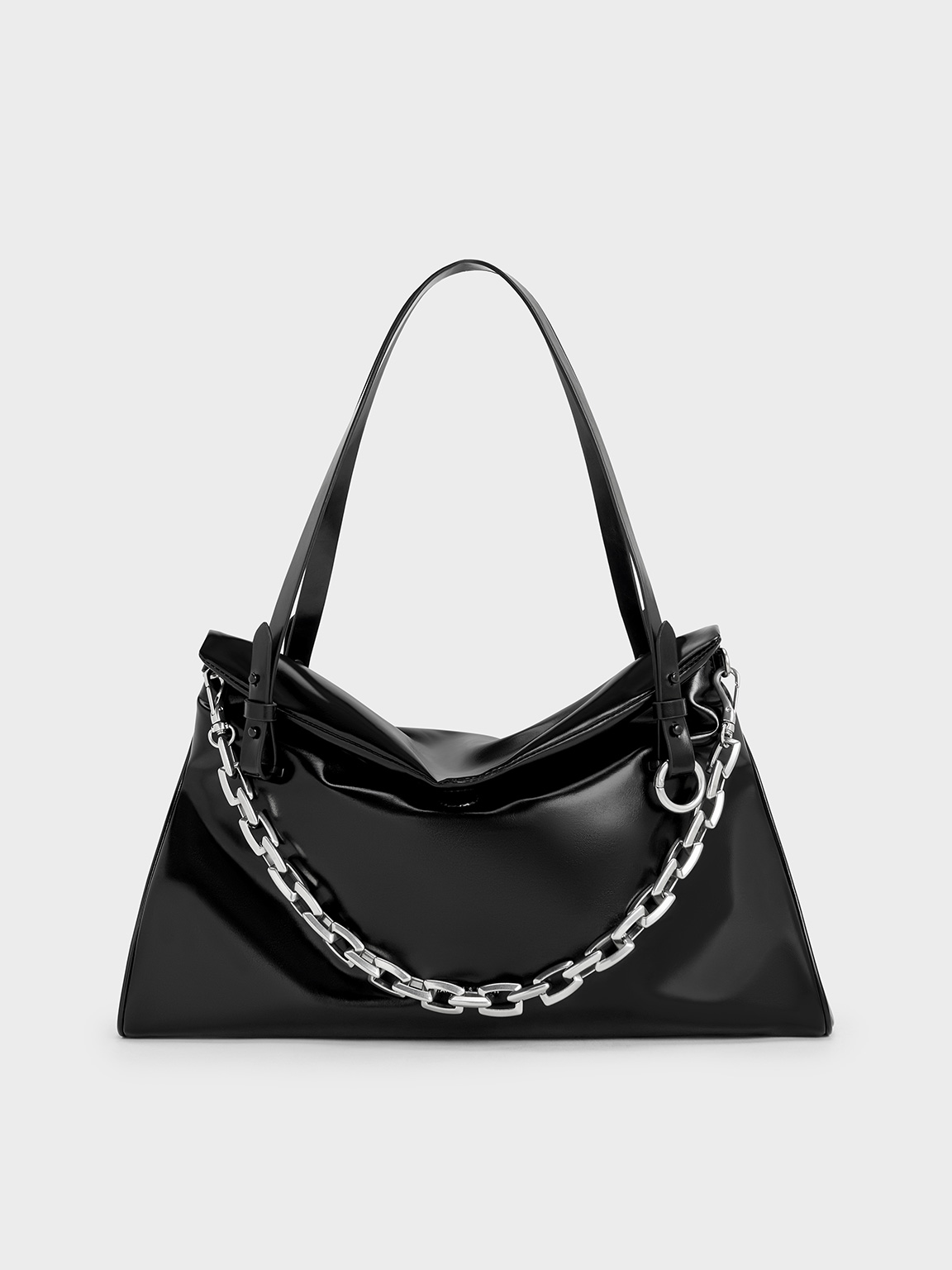 Charles & Keith - Andromeda Chunky-chain Trapeze Tote Bag In Noir