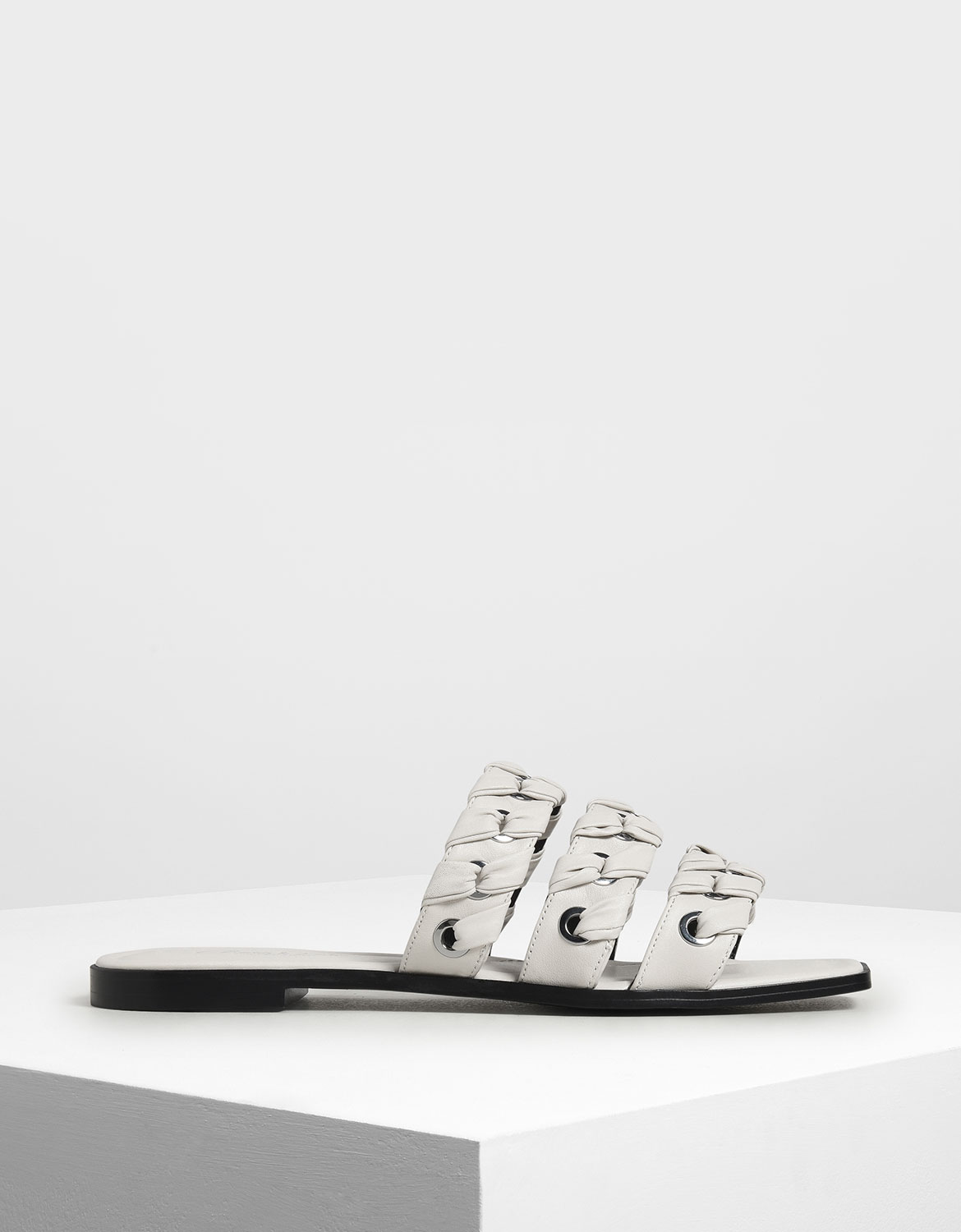 

Weave Detail Leather Slide Sandals