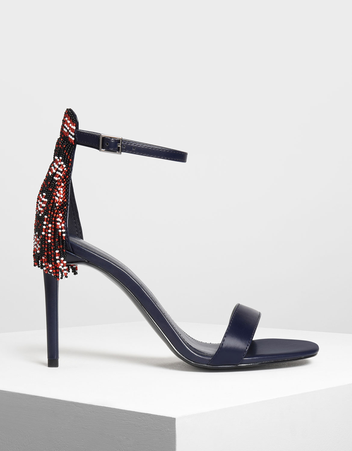 

Beaded Fringe Heeled Sandals, Dark blue