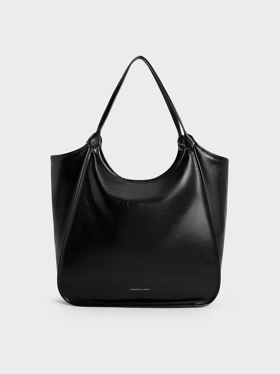 Black Sianna Crinkle-Effect Slouchy Tote Bag - CHARLES & KEITH UK