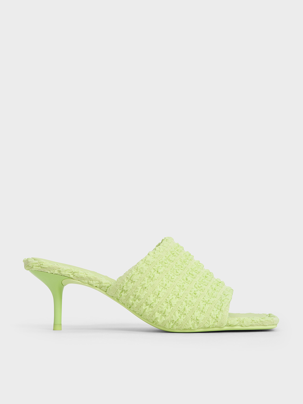 Charles & Keith - Loren Textured Kitten-heel Mules In Light Green