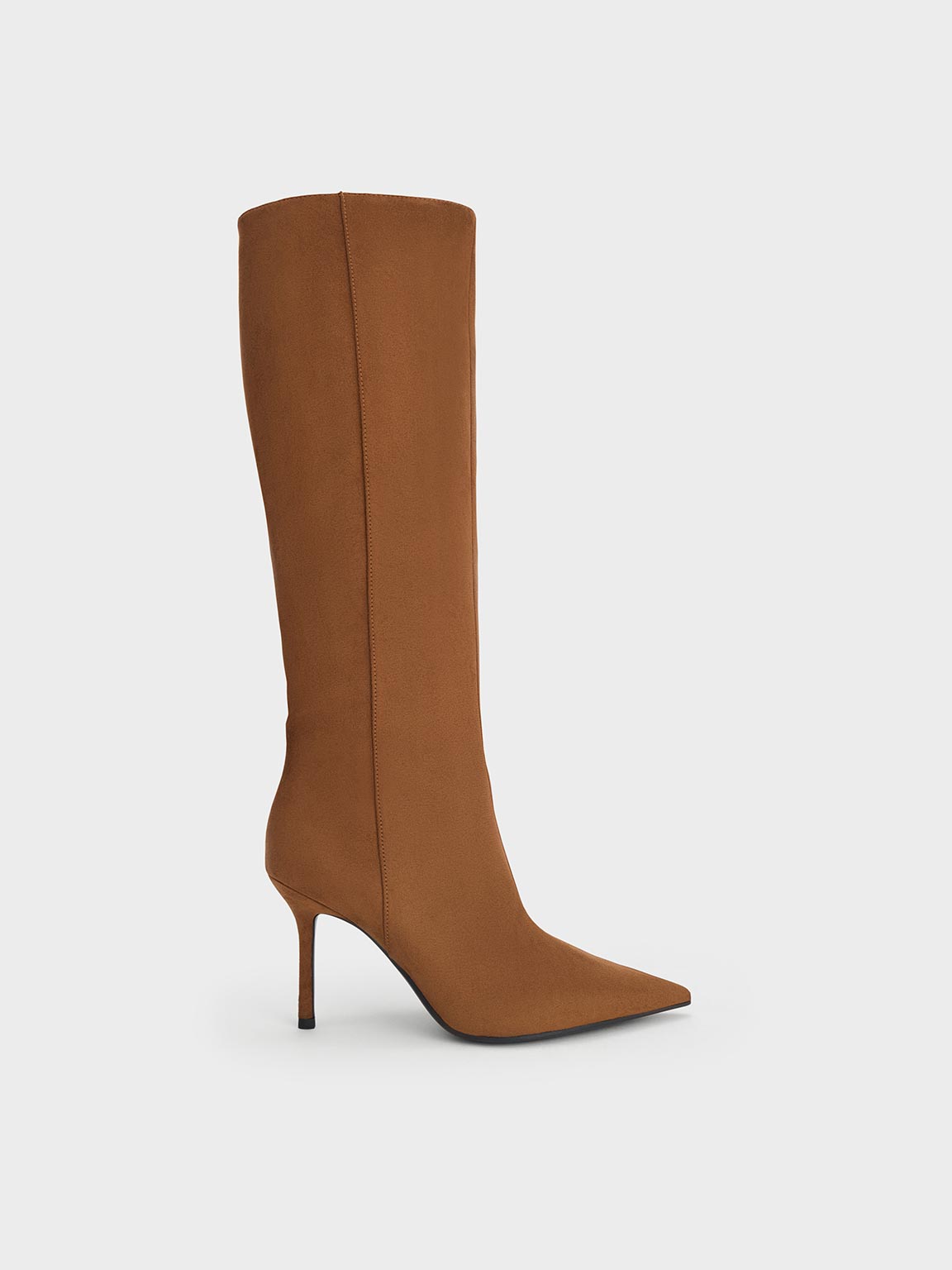 Cognac Faux Suede Pointed Stiletto Knee-High Boots - CHARLES