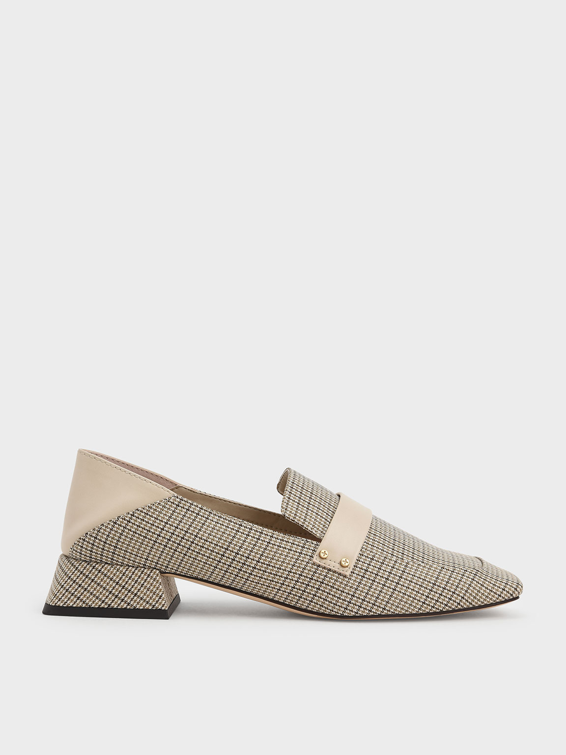 

Houndstooth-Print Square-Toe Step-Back Penny Loafers