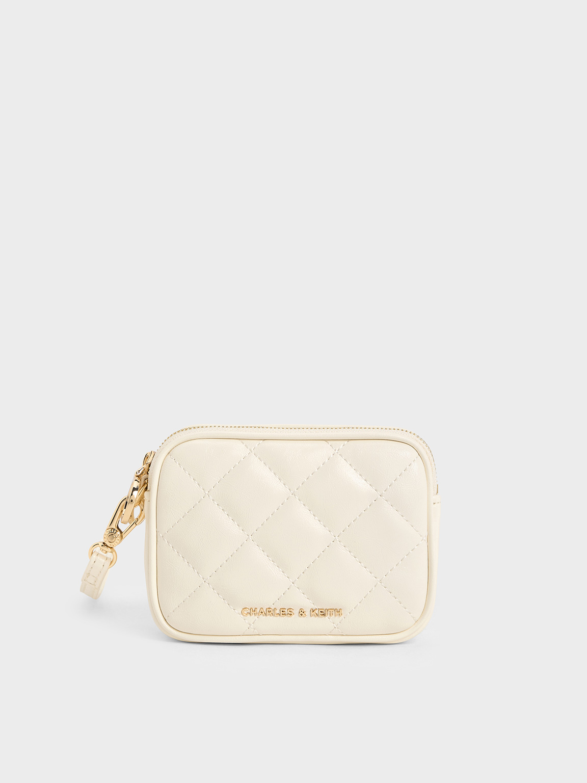 Charles & Keith - Apfra Quilted Wristlet Pouch In Cream