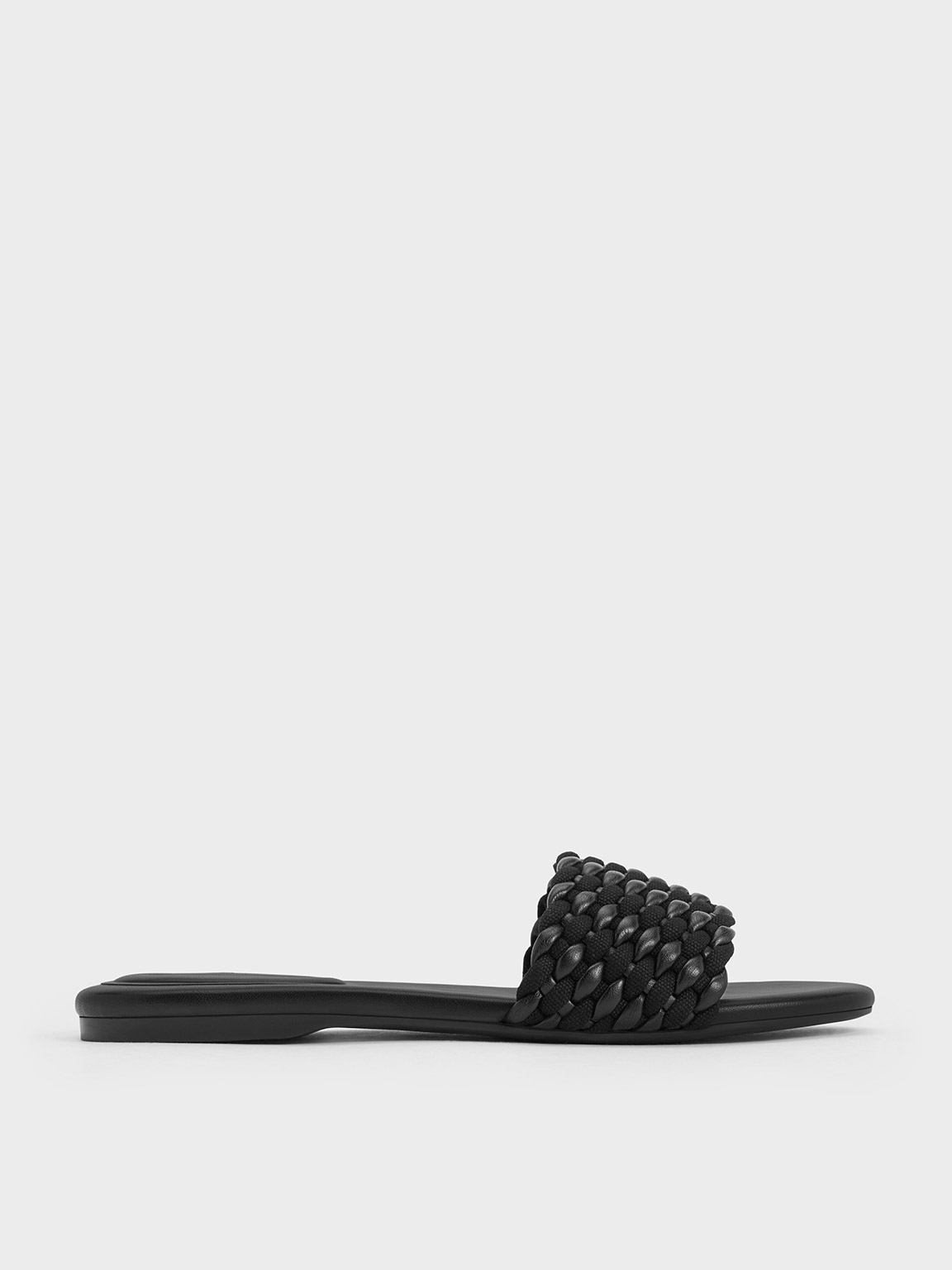 Charles & Keith Woven Open-toe Slides In Black