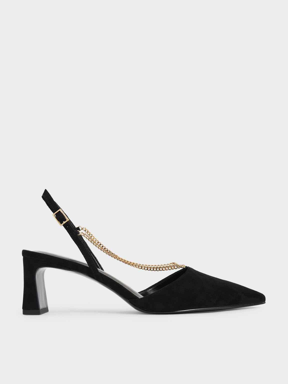 

Textured Chain Strap Pumps, Black