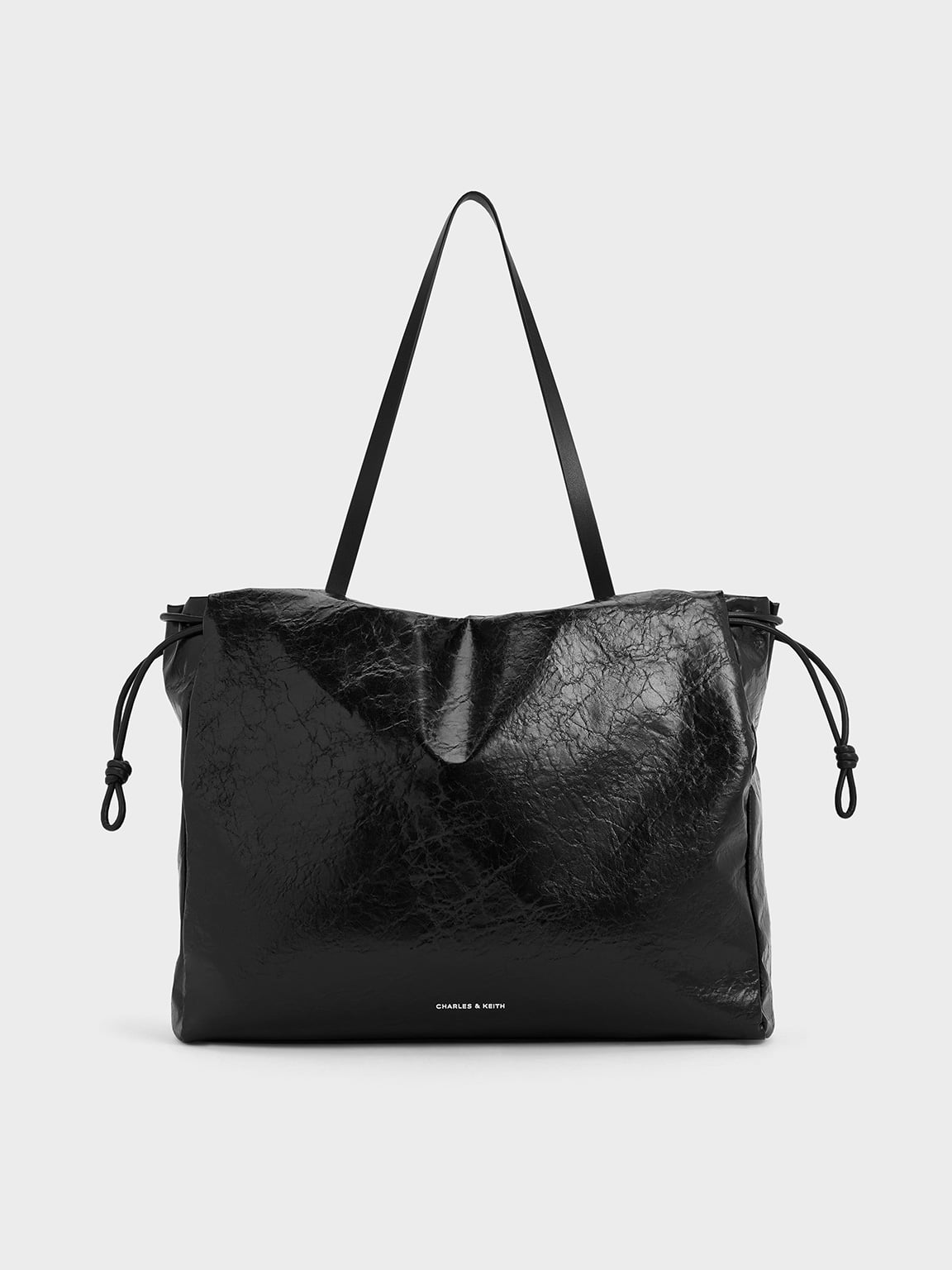 Charles & Keith - Bethel Crinkle-Effect Ruched Drawstring Tote Bag