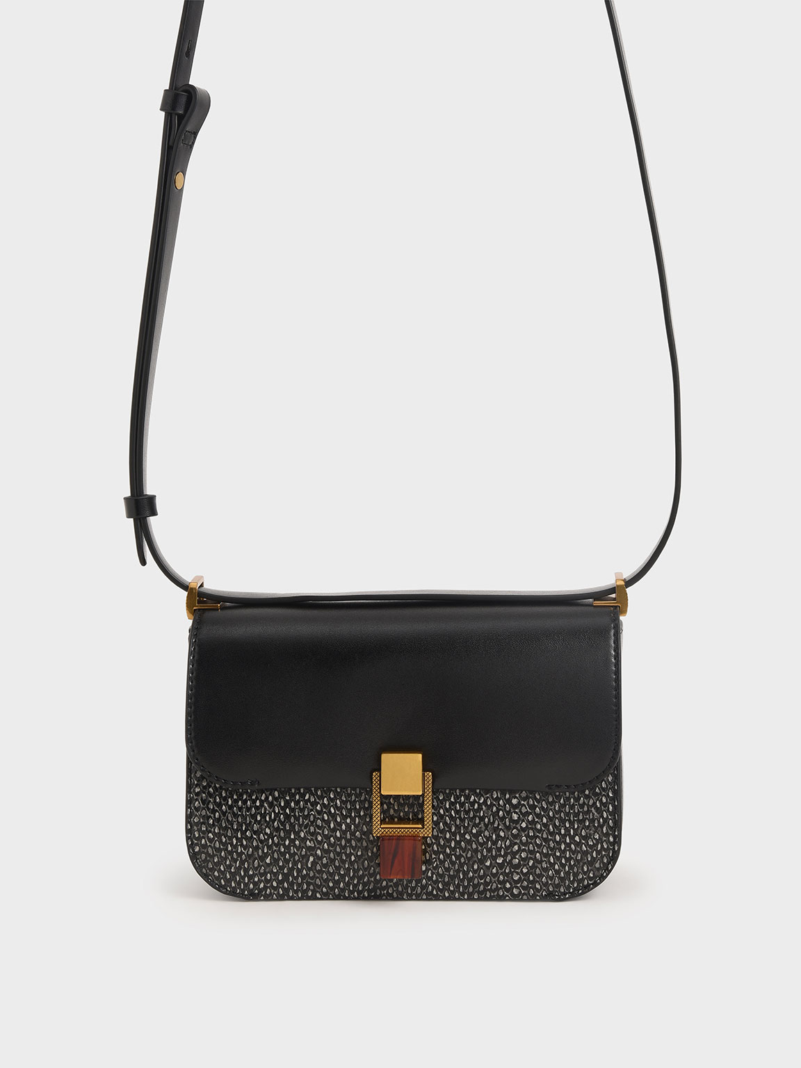 

Snake Print Stone-Embellished Crossbody Bag, Black