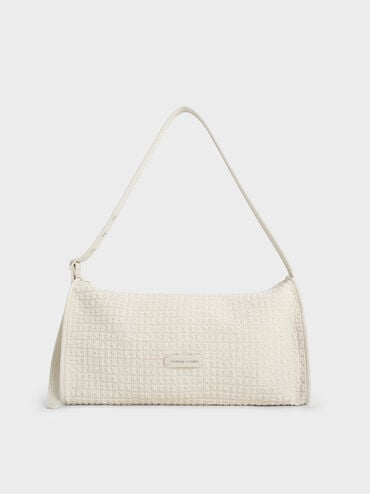 Charles & Keith - Textured Elongated Shoulder Bag In Frosted White
