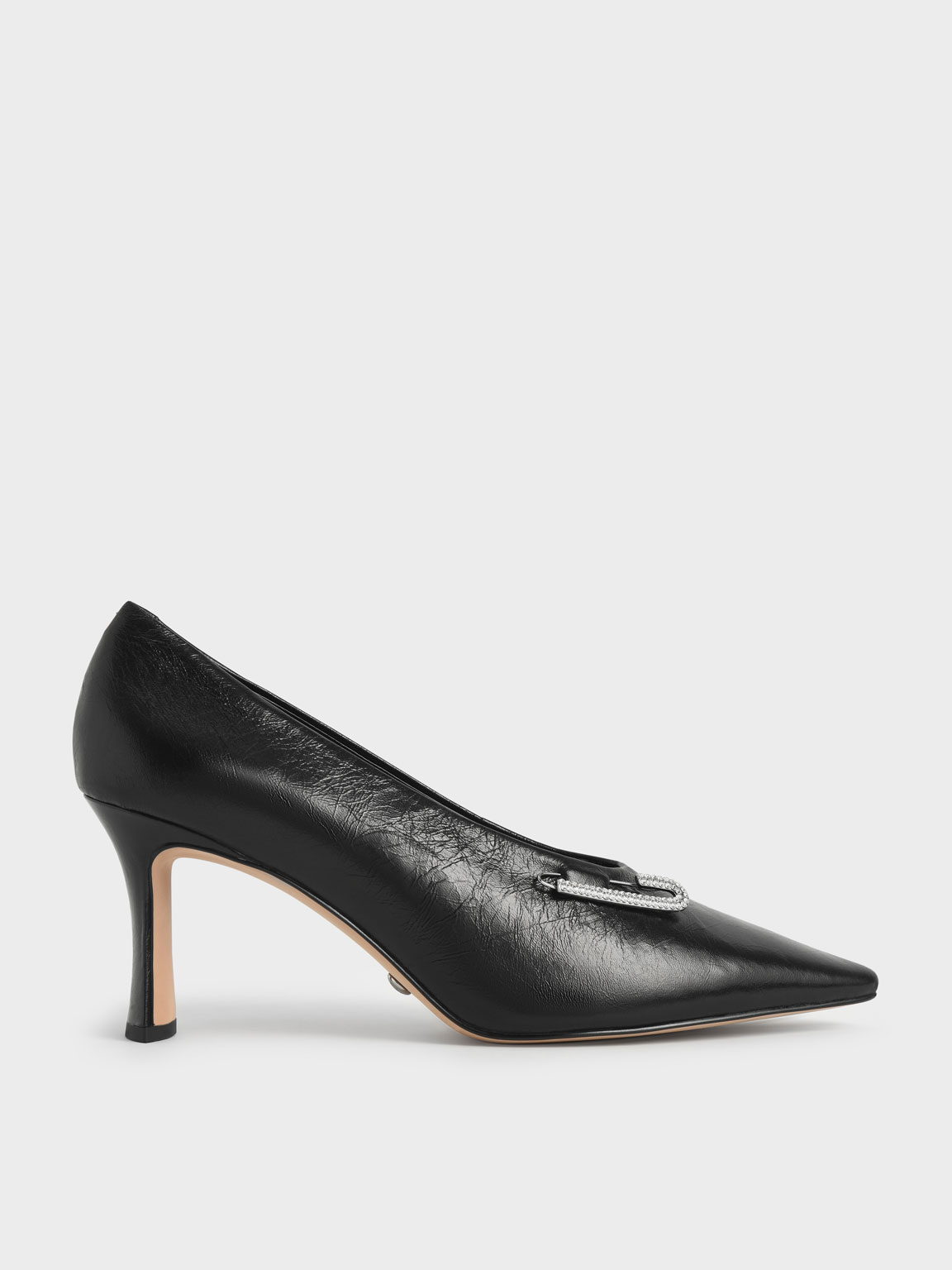 

Gem-Embellished Leather Court Shoes, Black