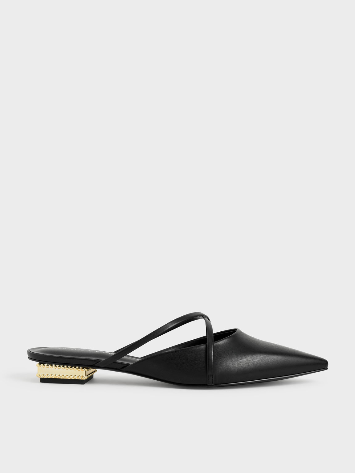 

Pointed Toe Cross Strap Mules, Black