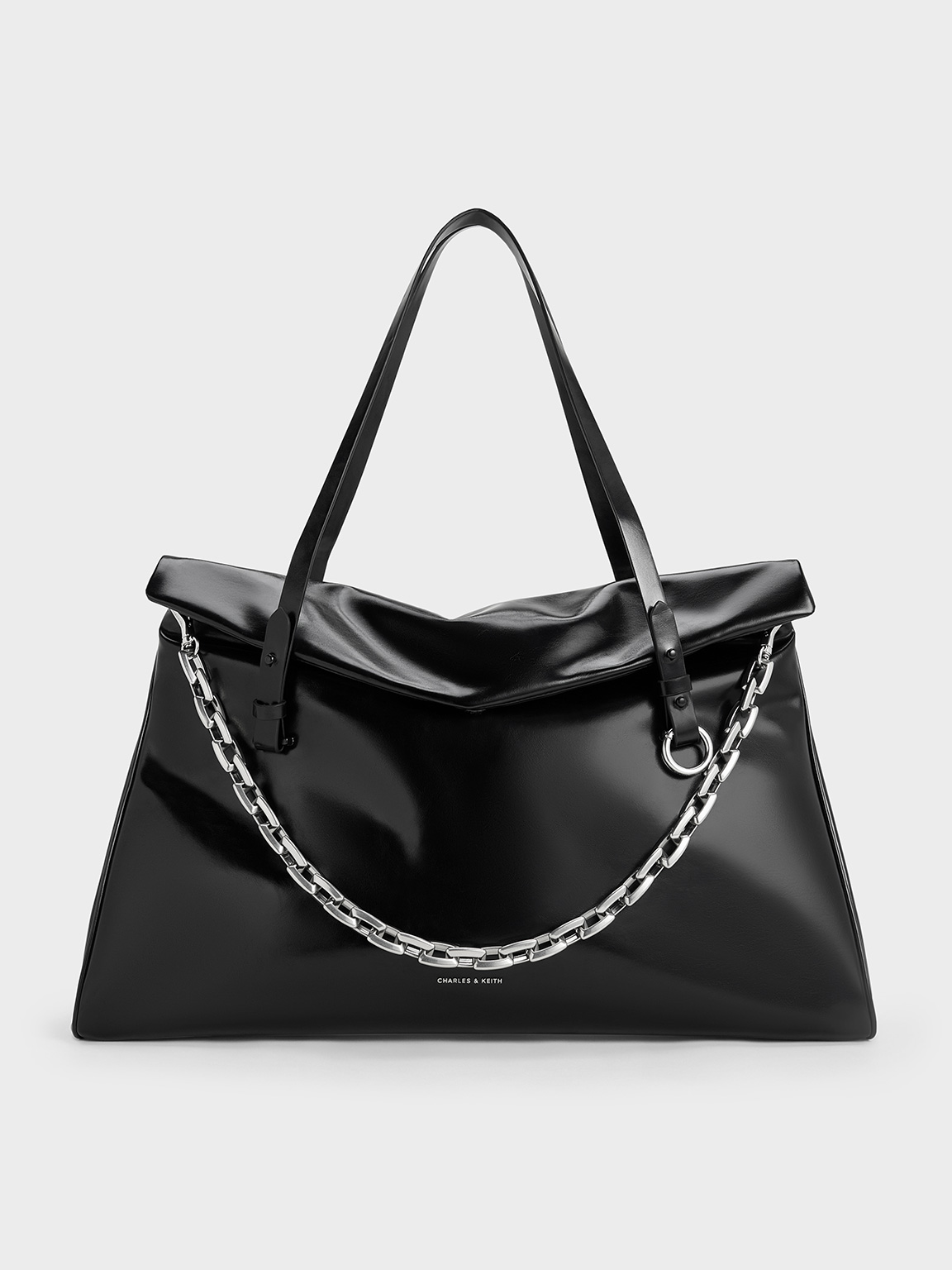 Charles & Keith - Andromeda Chain-handle Trapeze Xl Tote Bag In Noir