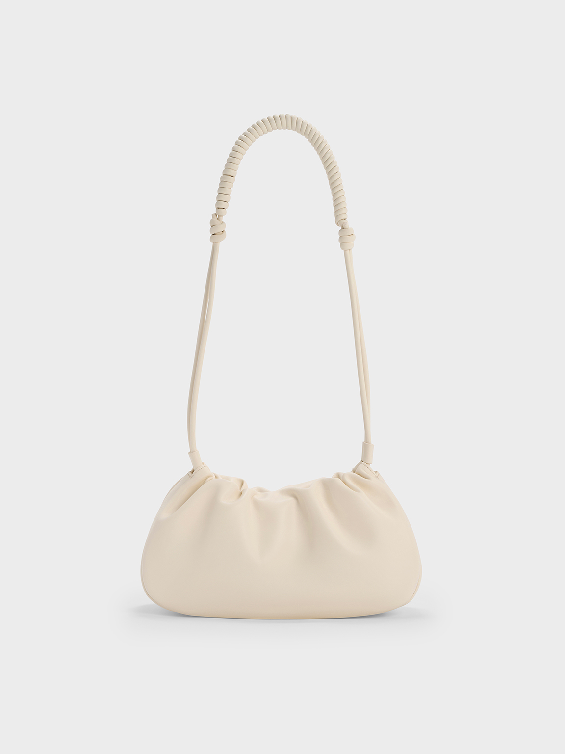 Charles & Keith - Lorelai Ruched Knotted-strap Shoulder Bag In Cream