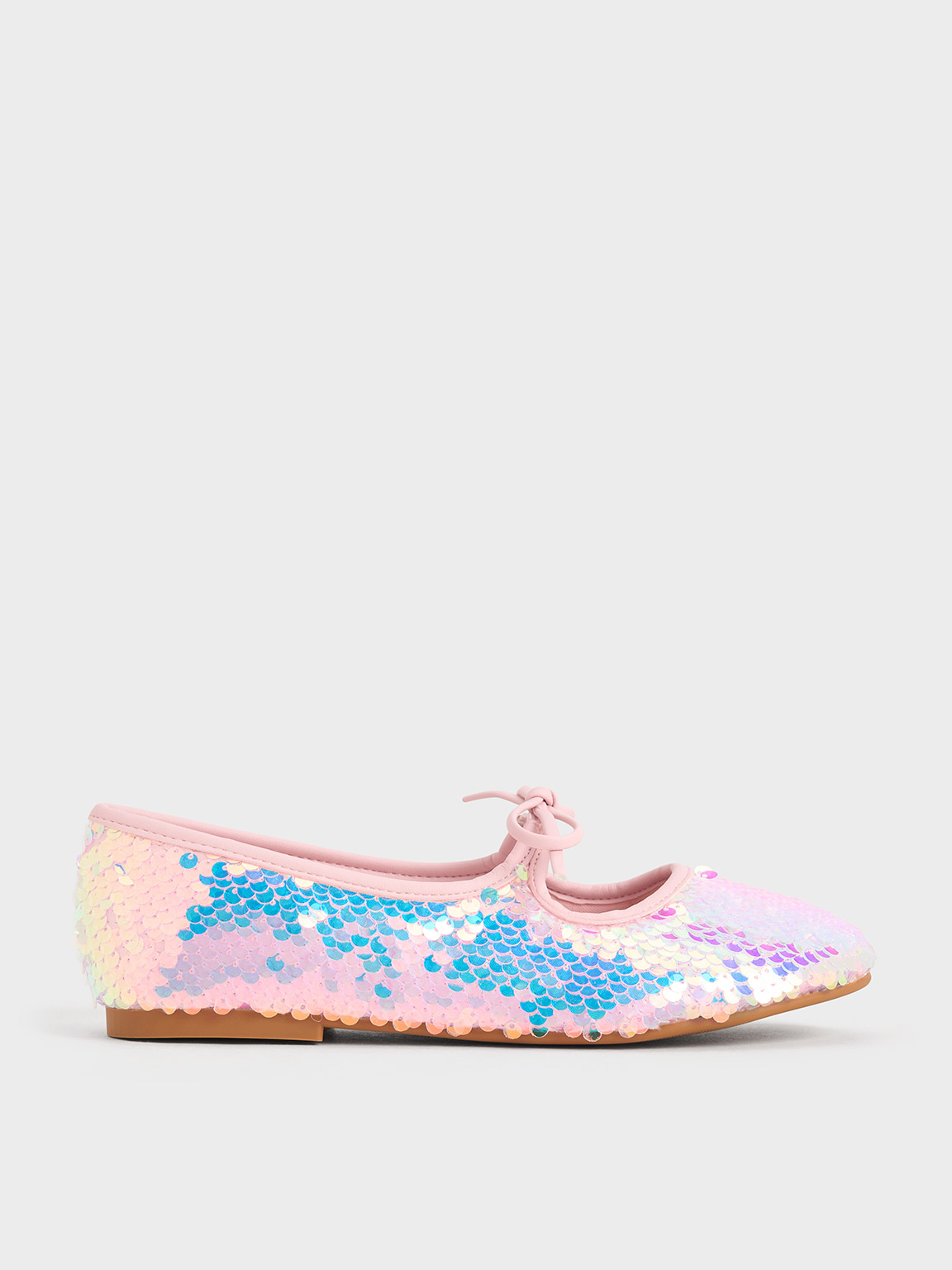 Shop Charles & Keith - Girls' Sequin Two-tone Bow Ballet Flats In Pink