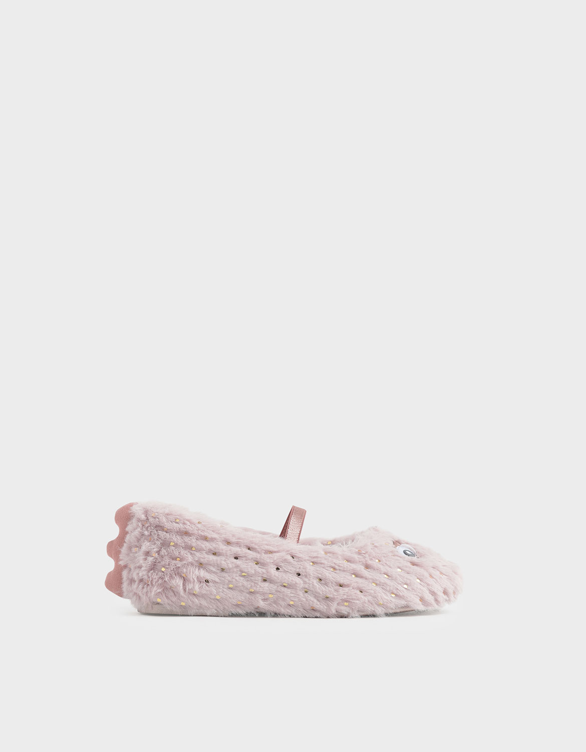 

Girls' Furry Eye Detail Mary Jane Flats, Light pink
