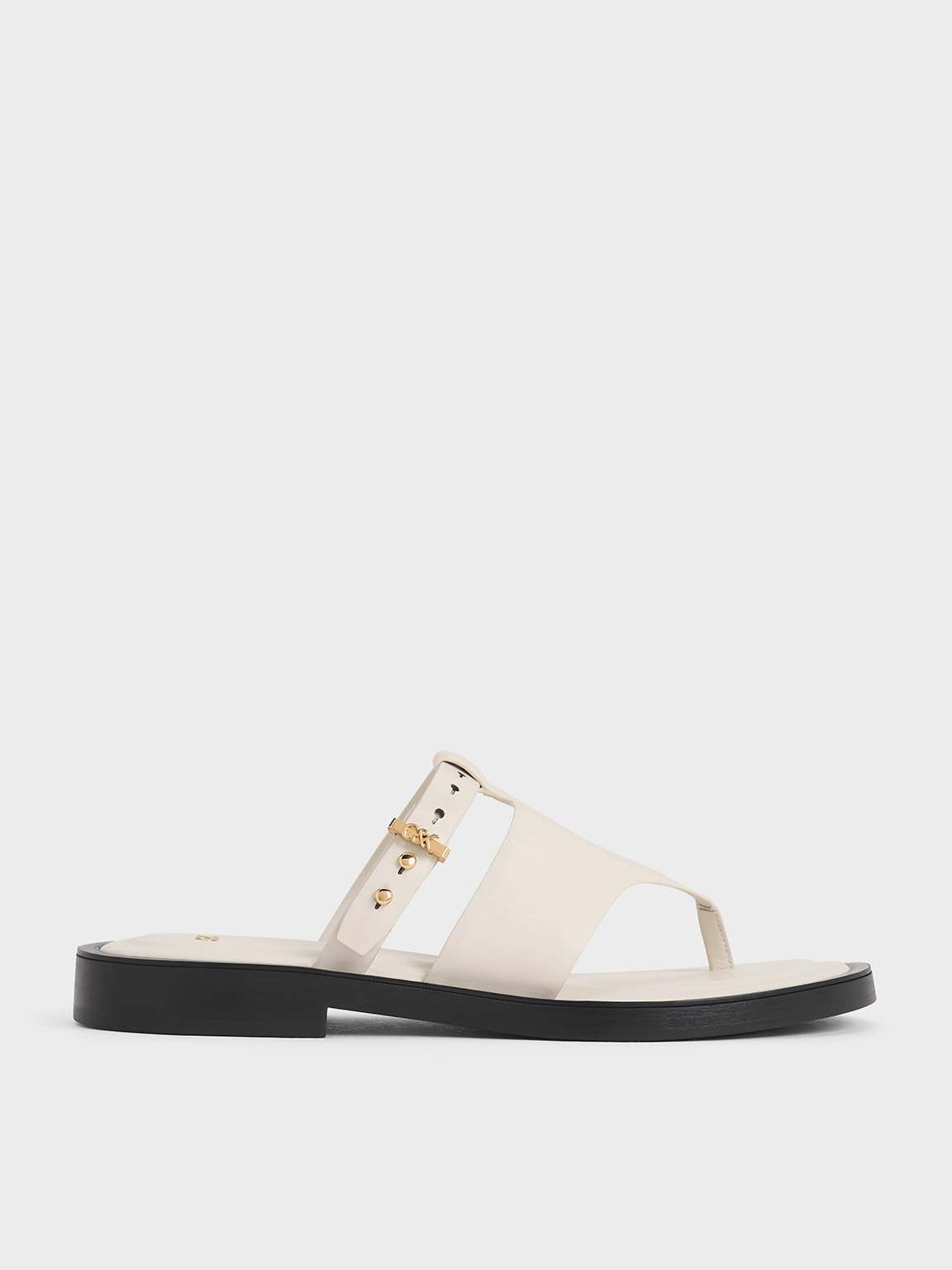 Shop Charles & Keith - Leather Asymmetric Thong Sandals In White